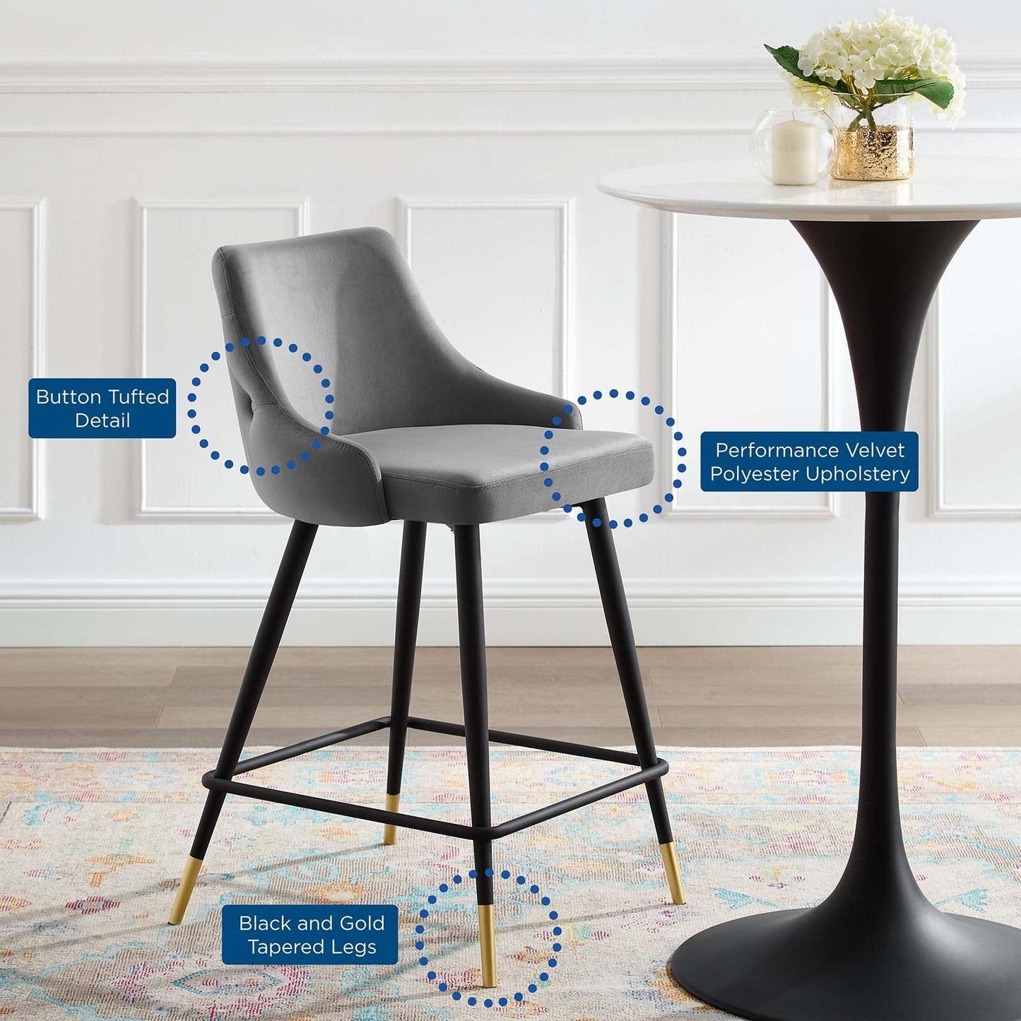 Modway Adorn Performance Velvet Counter Stool FredCo