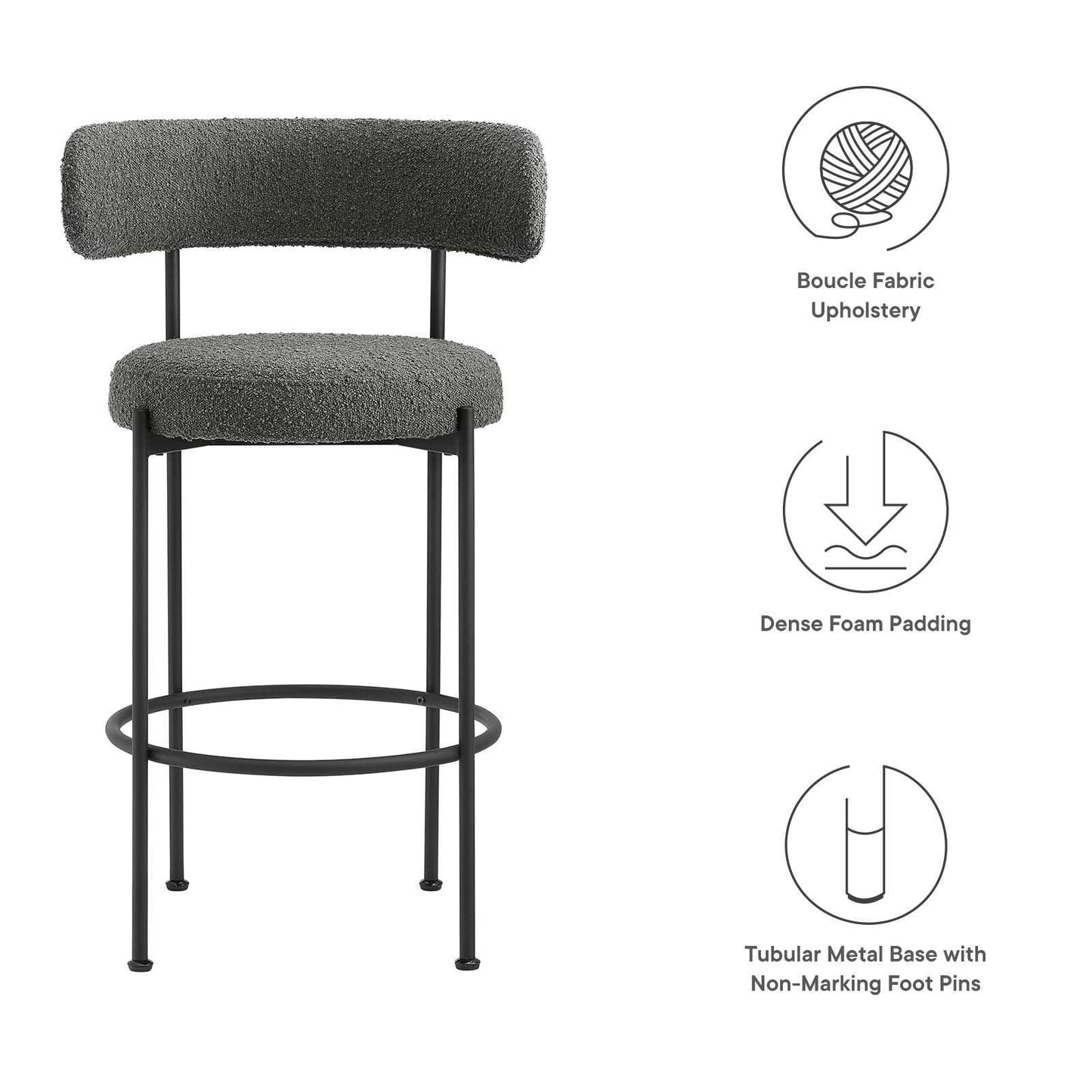 Modway Albie Boucle Fabric Bar Stools - Set of 2, EEI-6520 FredCo