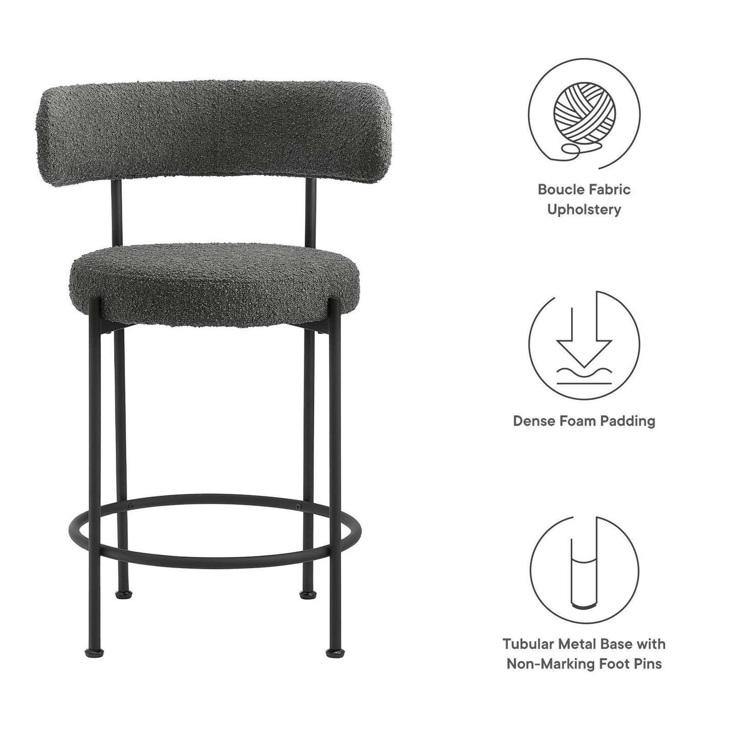 Modway Albie Boucle Fabric Counter Stools - Set of 2, EEI-6518 FredCo