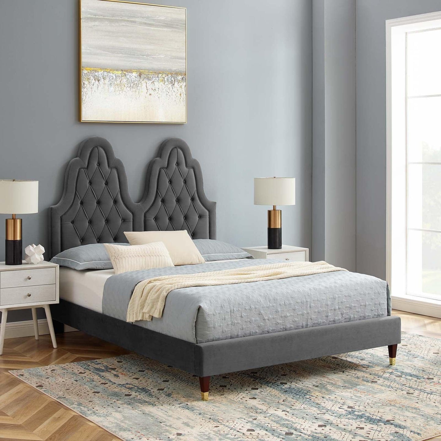 Modway Alexandria Tufted Performance Velvet Full Platform Bed FredCo