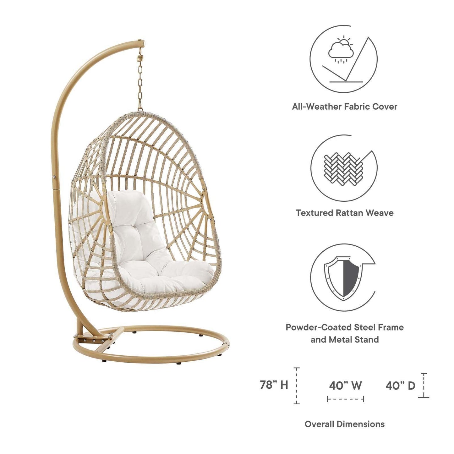 Modway Amalie Wicker Rattan Outdoor Patio Rattan Swing Chair FredCo