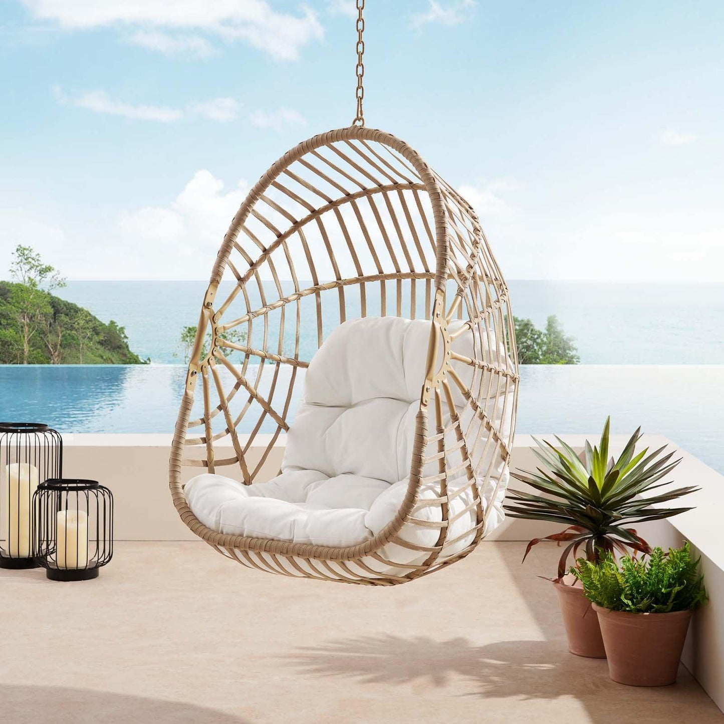 Modway Amalie Wicker Rattan Outdoor Patio Rattan Swing Chair without Stand FredCo
