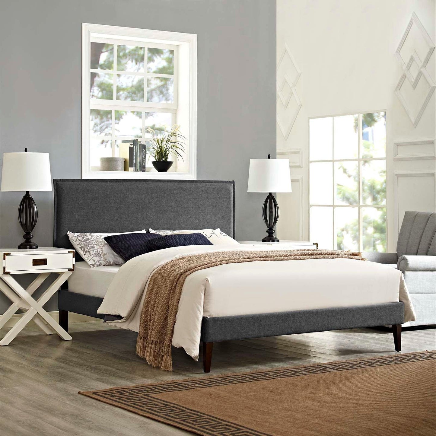 Modway Amaris Full Fabric Platform Bed with Squared Tapered Legs FredCo
