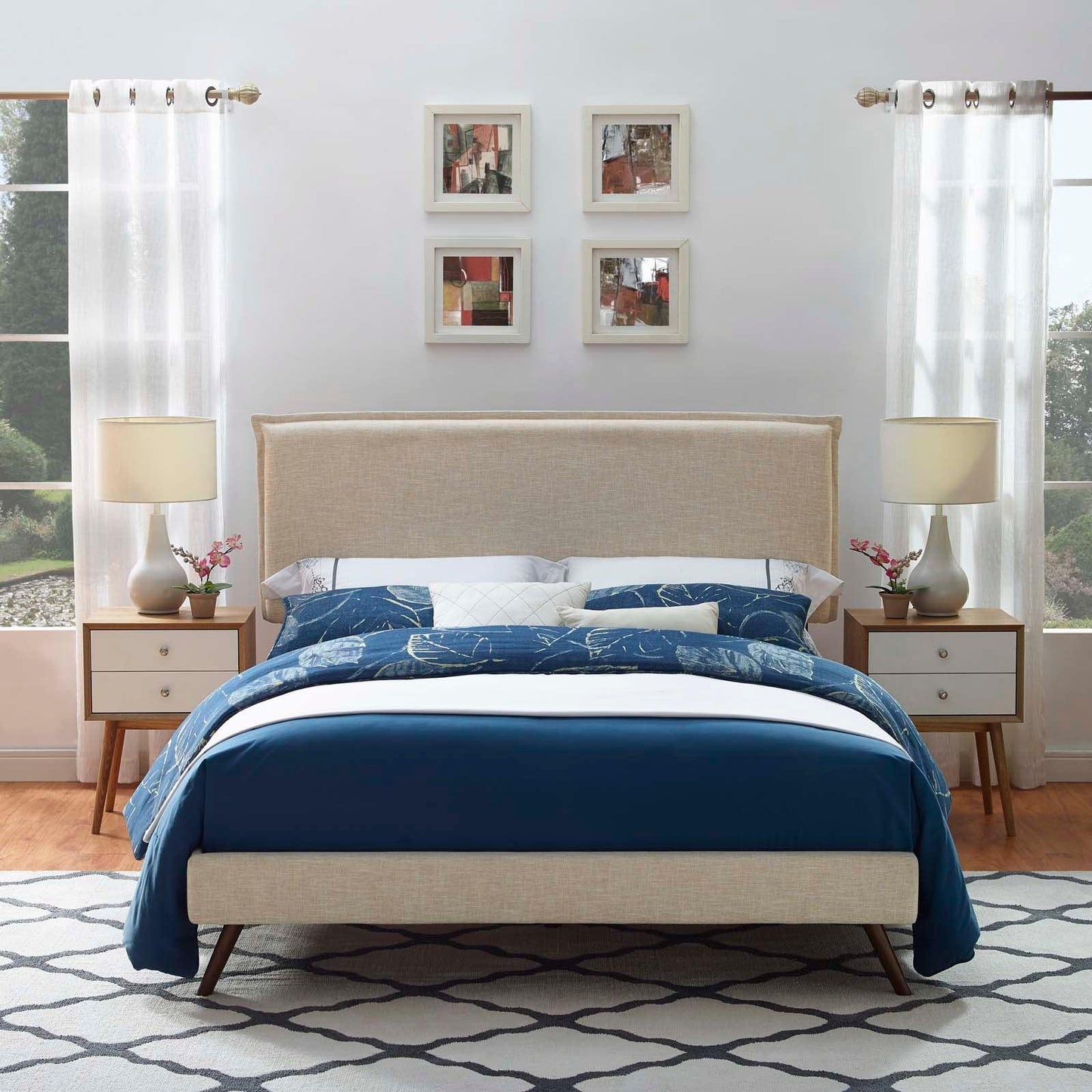 Modway Amaris Queen Fabric Platform Bed with Round Splayed Legs FredCo