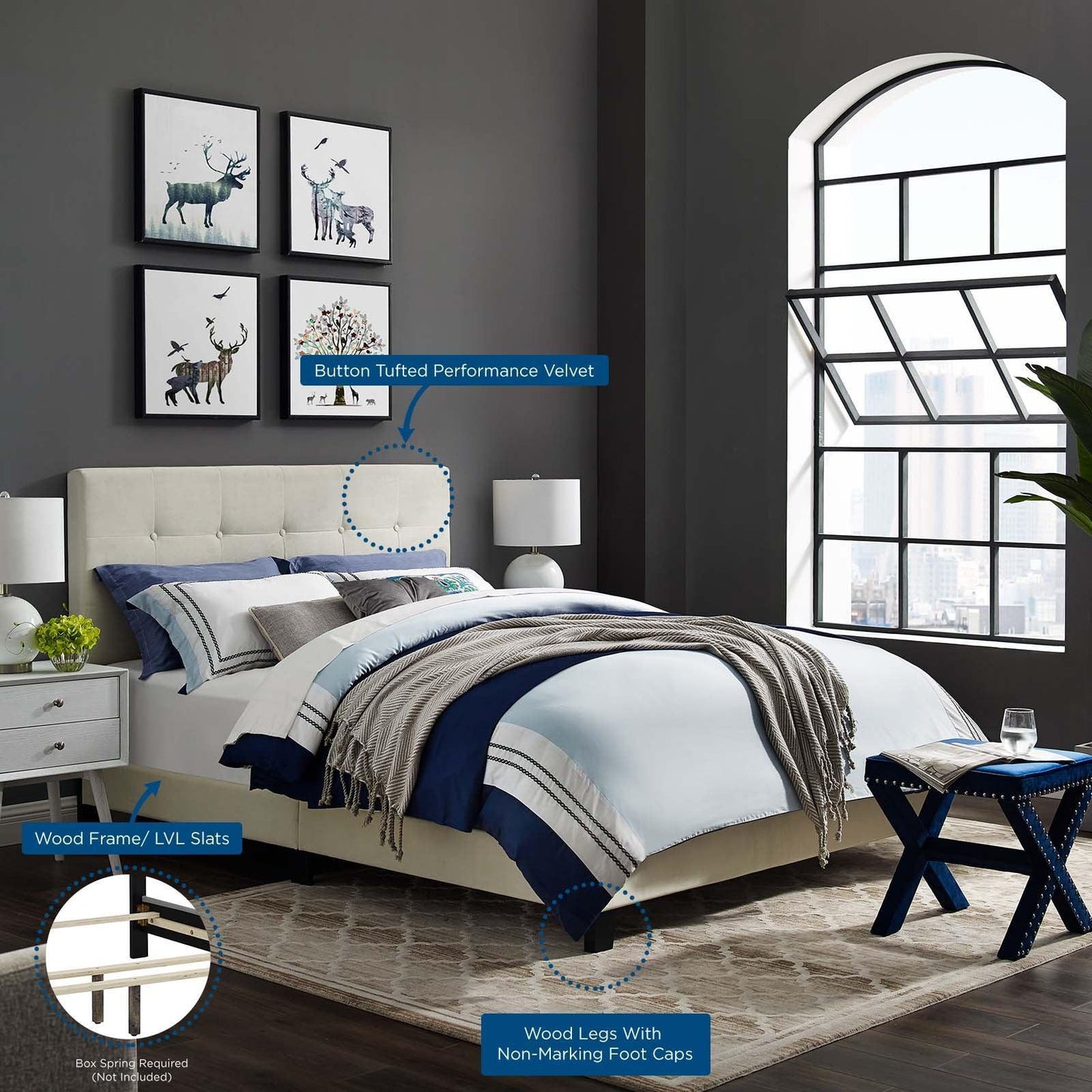 Modway Amira King Performance Velvet Bed FredCo