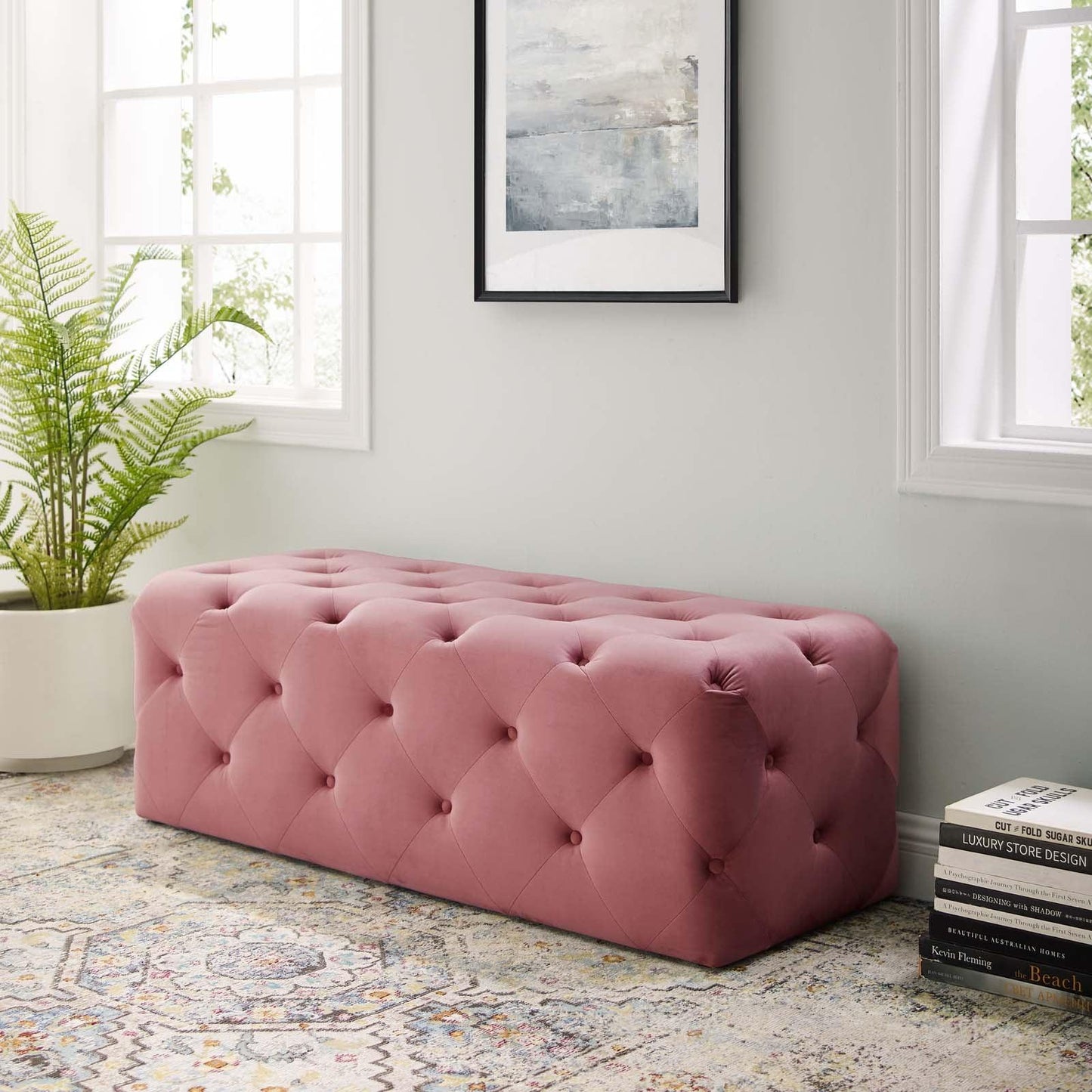 Modway Amour 48" Tufted Button Entryway Performance Velvet Bench FredCo