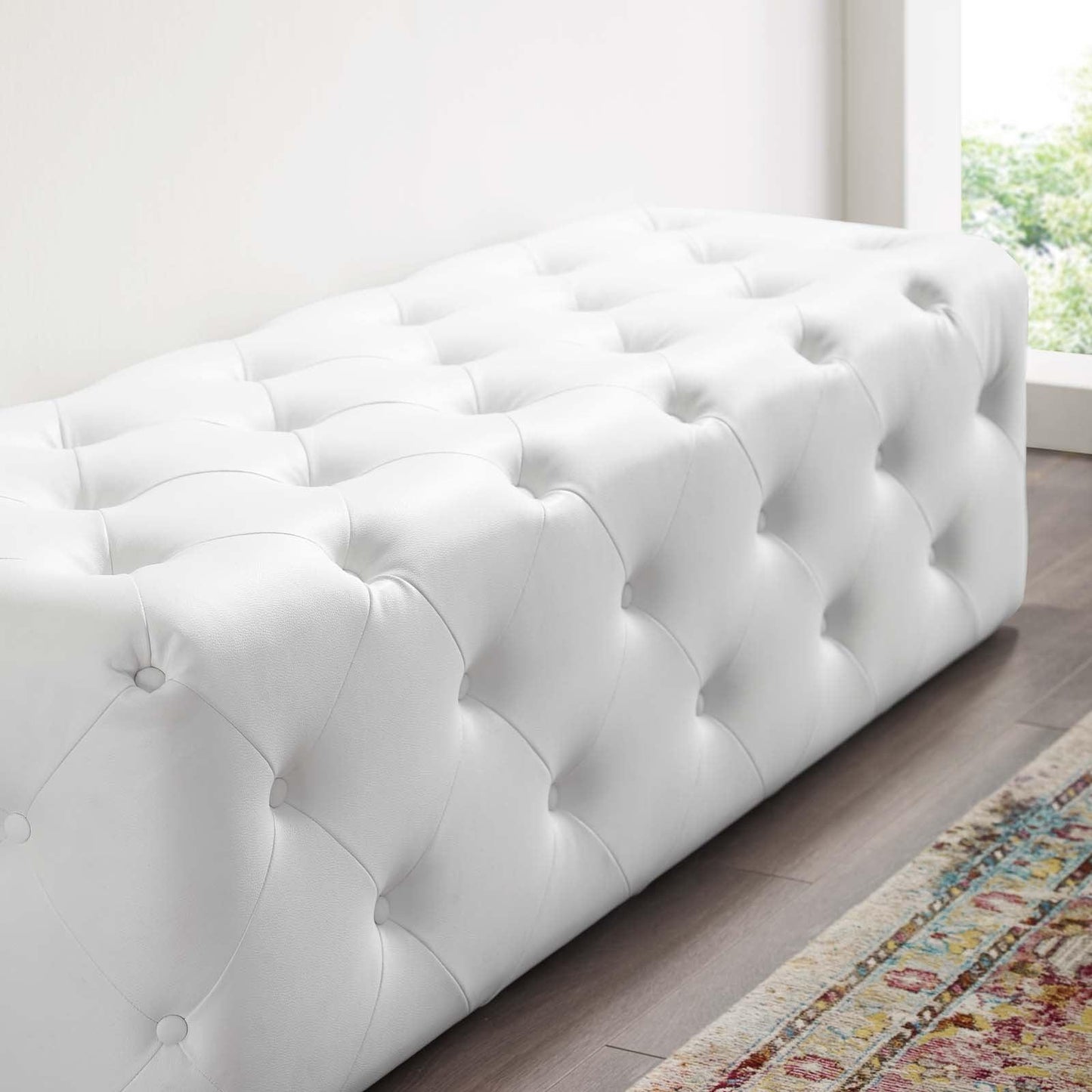 Modway Amour 60" Tufted Button Entryway Faux Leather Bench FredCo