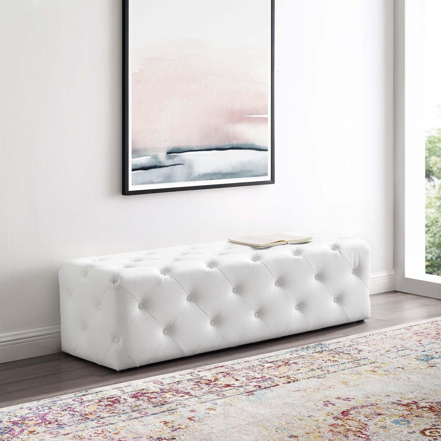 Modway Amour 60" Tufted Button Entryway Faux Leather Bench FredCo
