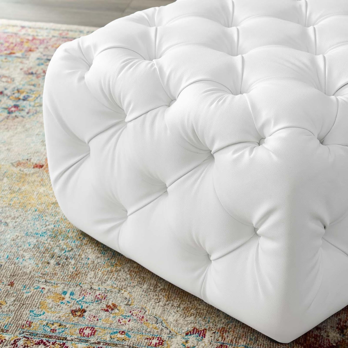 Modway Amour Tufted Button Square Faux Leather Ottoman FredCo