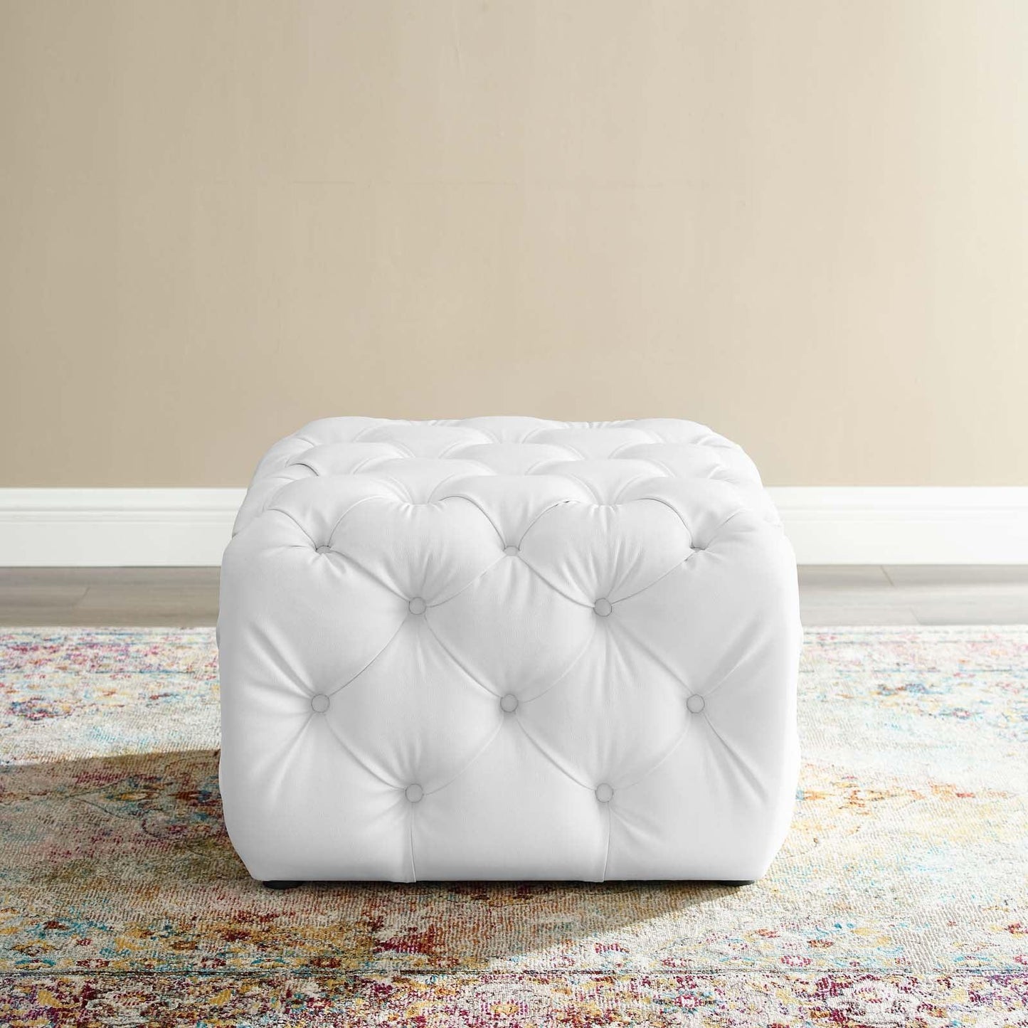 Modway Amour Tufted Button Square Faux Leather Ottoman FredCo
