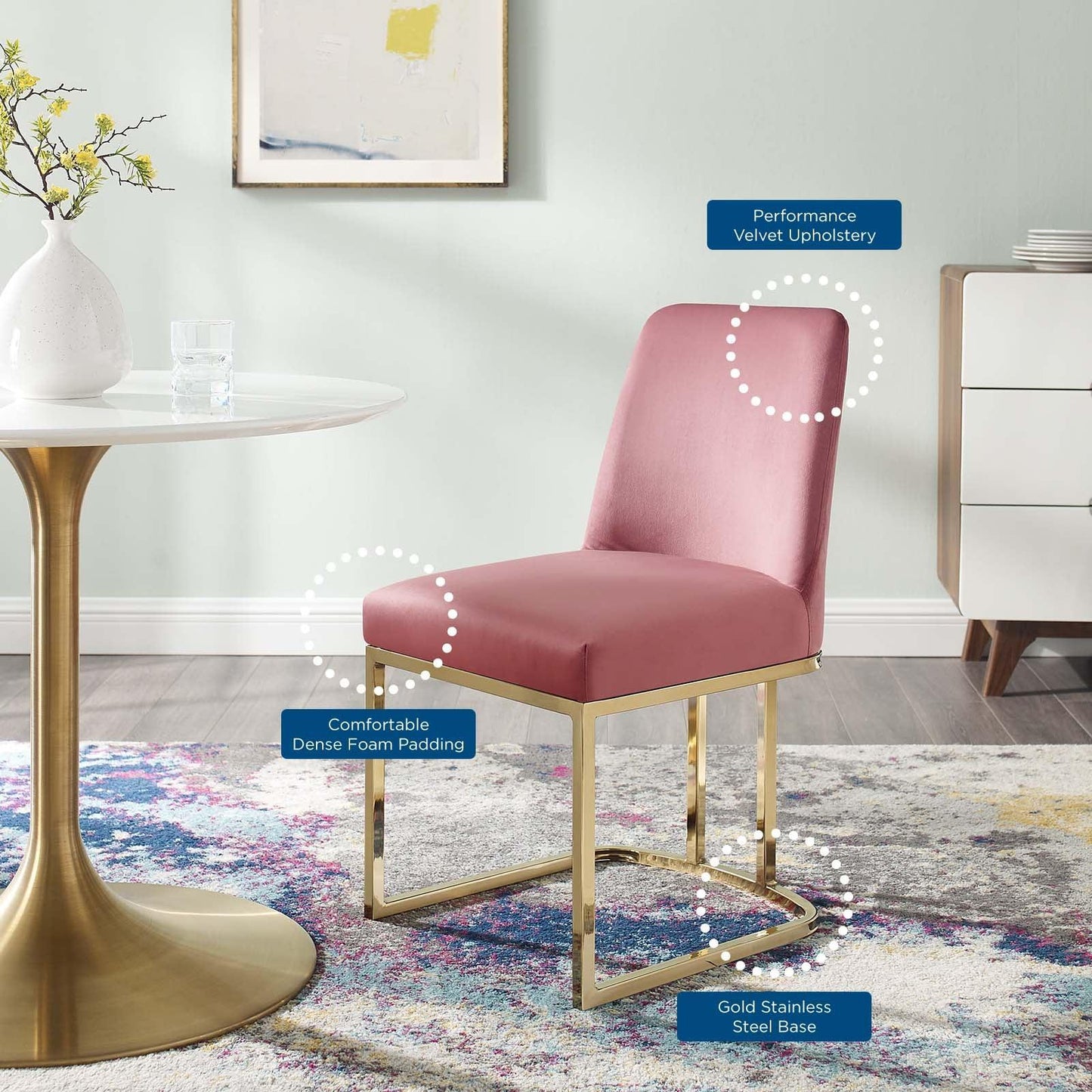 Modway Amplify Sled Base Performance Velvet Dining Side Chair FredCo