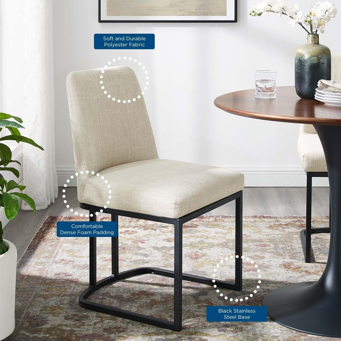 Modway Amplify Sled Base Upholstered Fabric Dining Side Chair FredCo