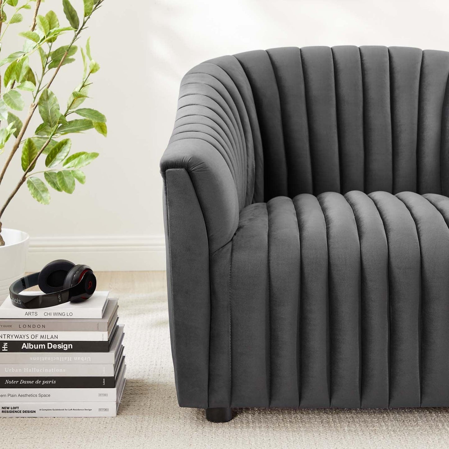 Modway Announce Performance Velvet Channel Tufted Armchair FredCo