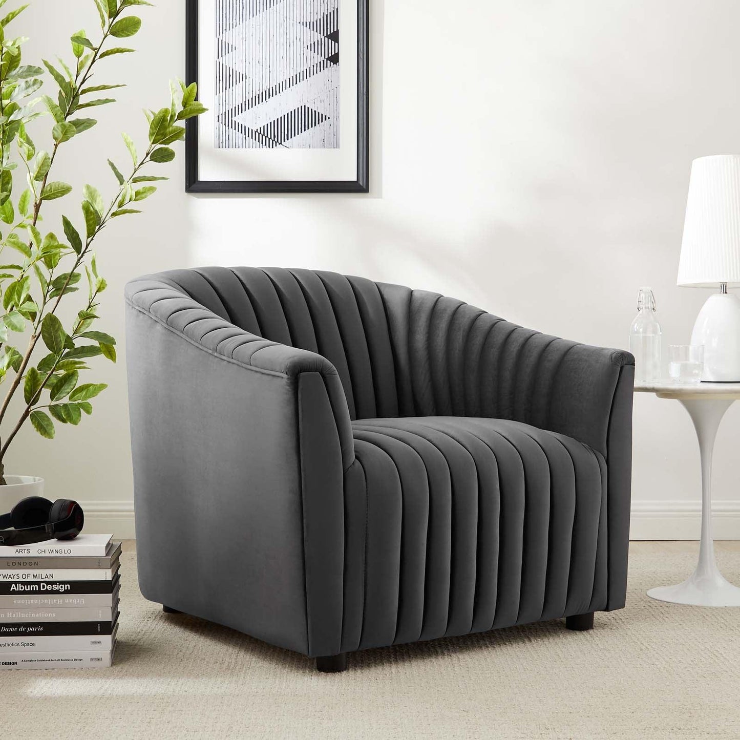 Modway Announce Performance Velvet Channel Tufted Armchair FredCo