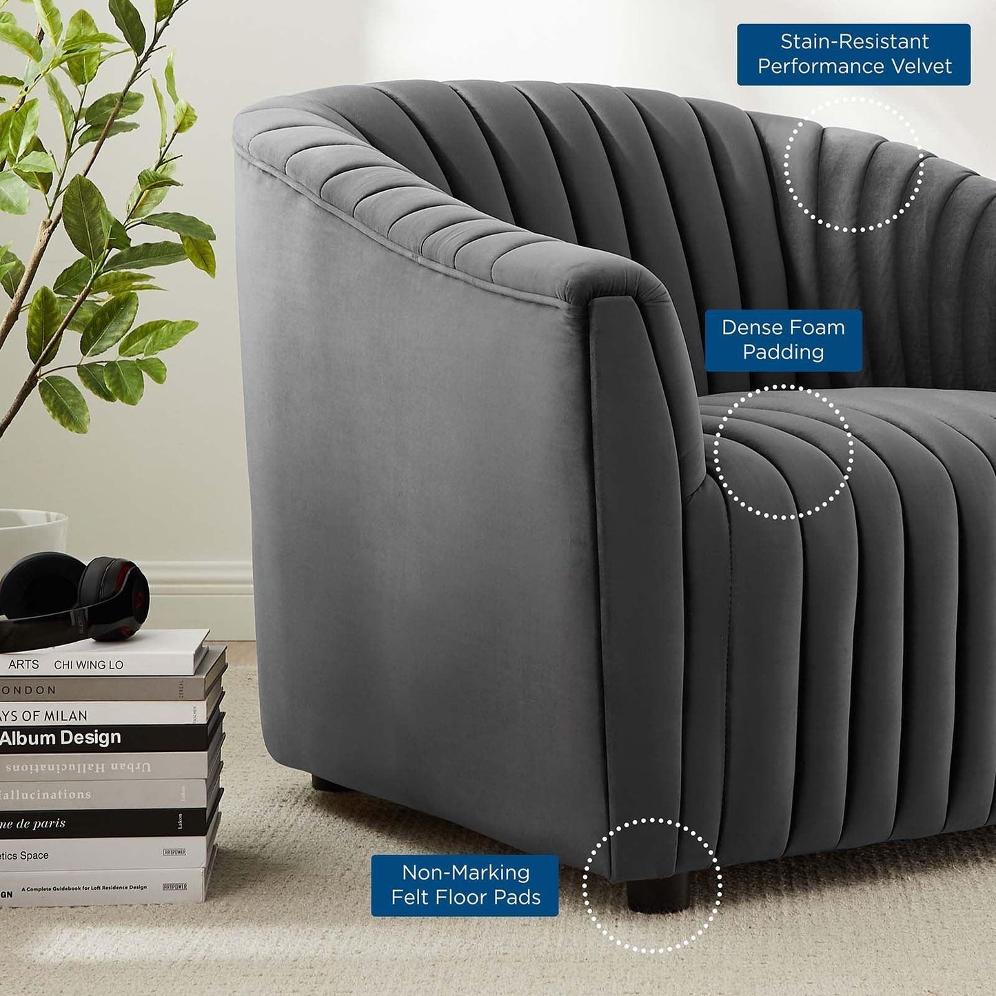 Modway Announce Performance Velvet Channel Tufted Armchair FredCo