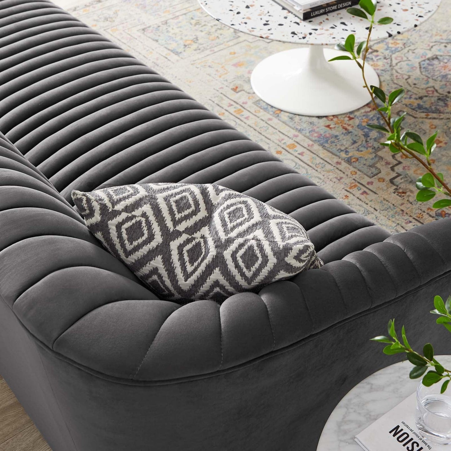 Modway Announce Performance Velvet Channel Tufted Sofa FredCo