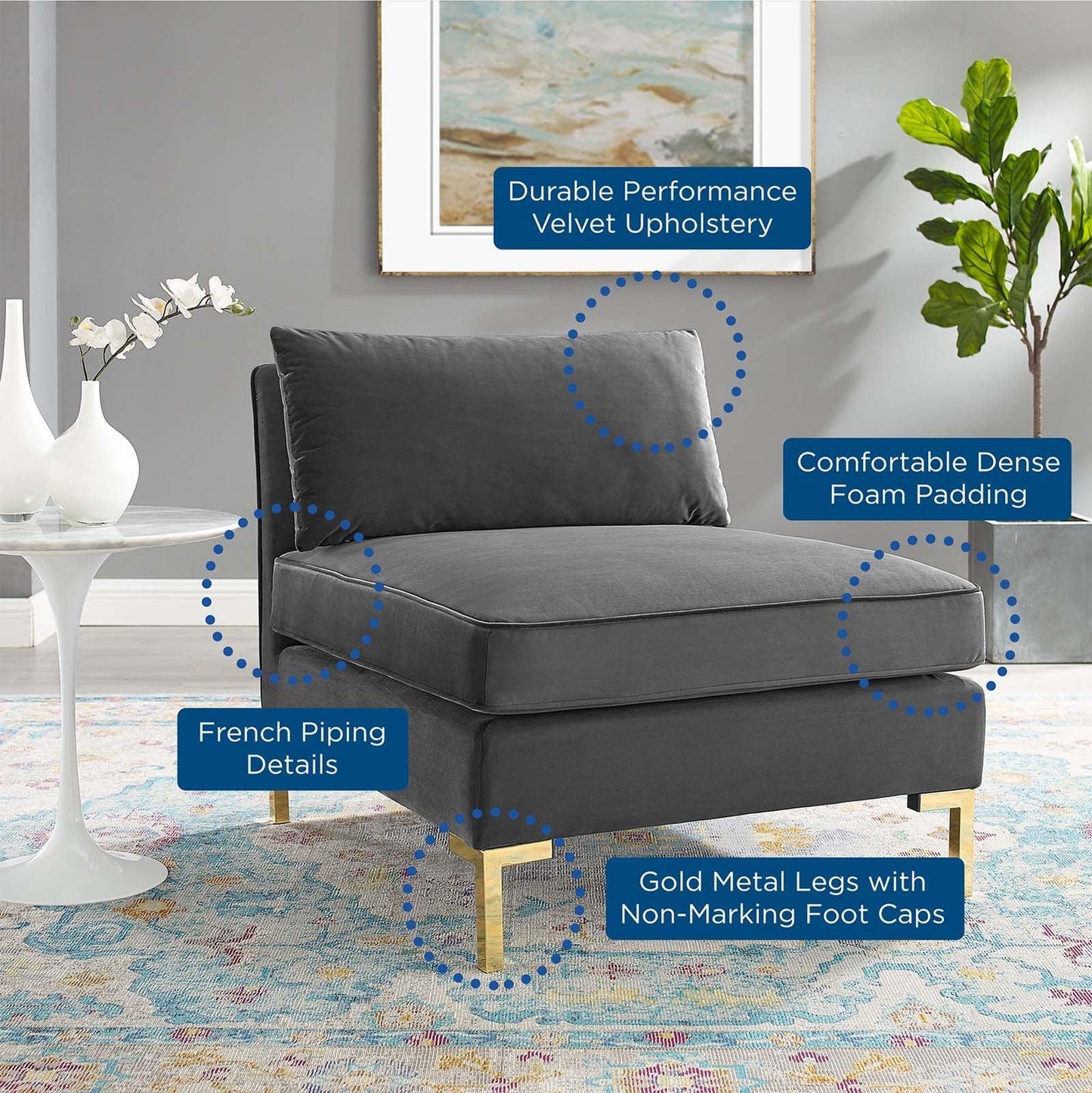 Modway Ardent Performance Velvet Armless Chair FredCo