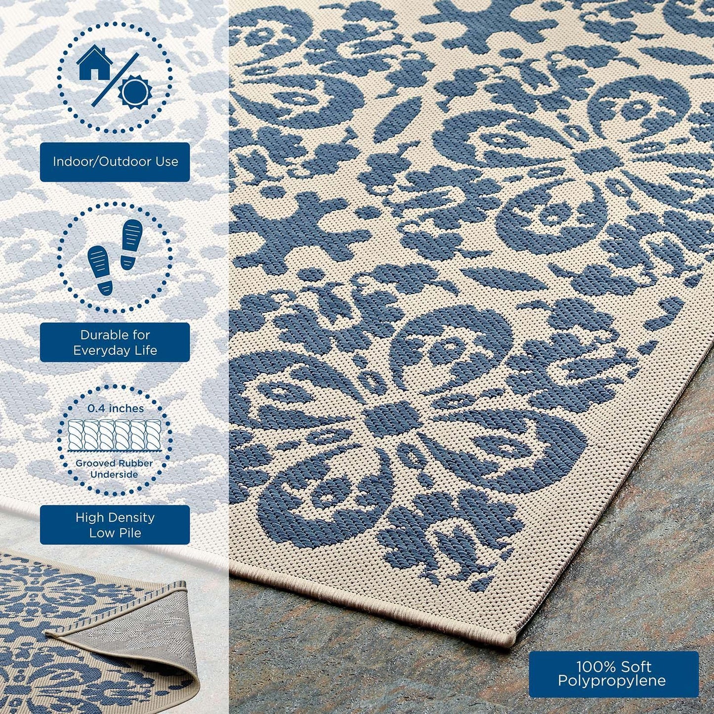 Modway Ariana Vintage Floral Trellis Indoor and Outdoor Area Rug FredCo