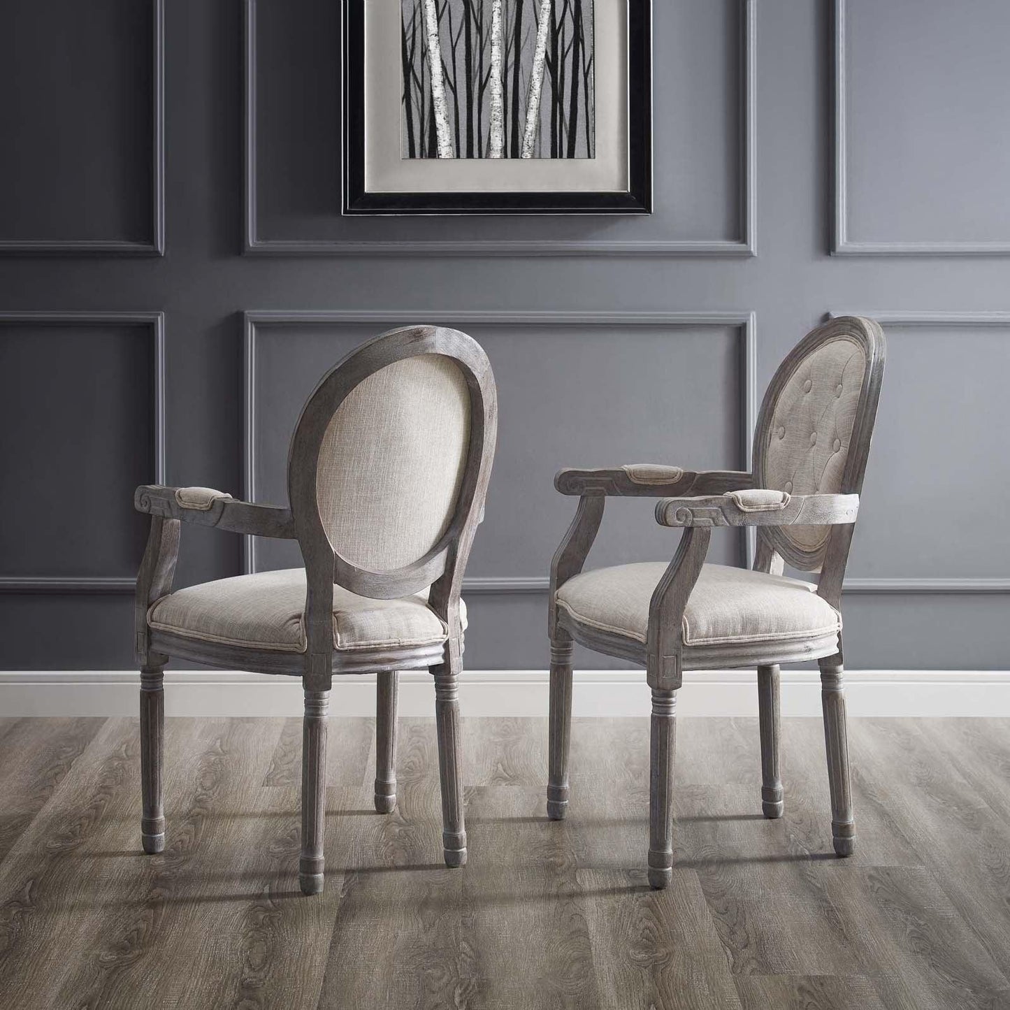 Modway Arise Vintage French Upholstered Fabric Dining Armchair Set of 2 FredCo