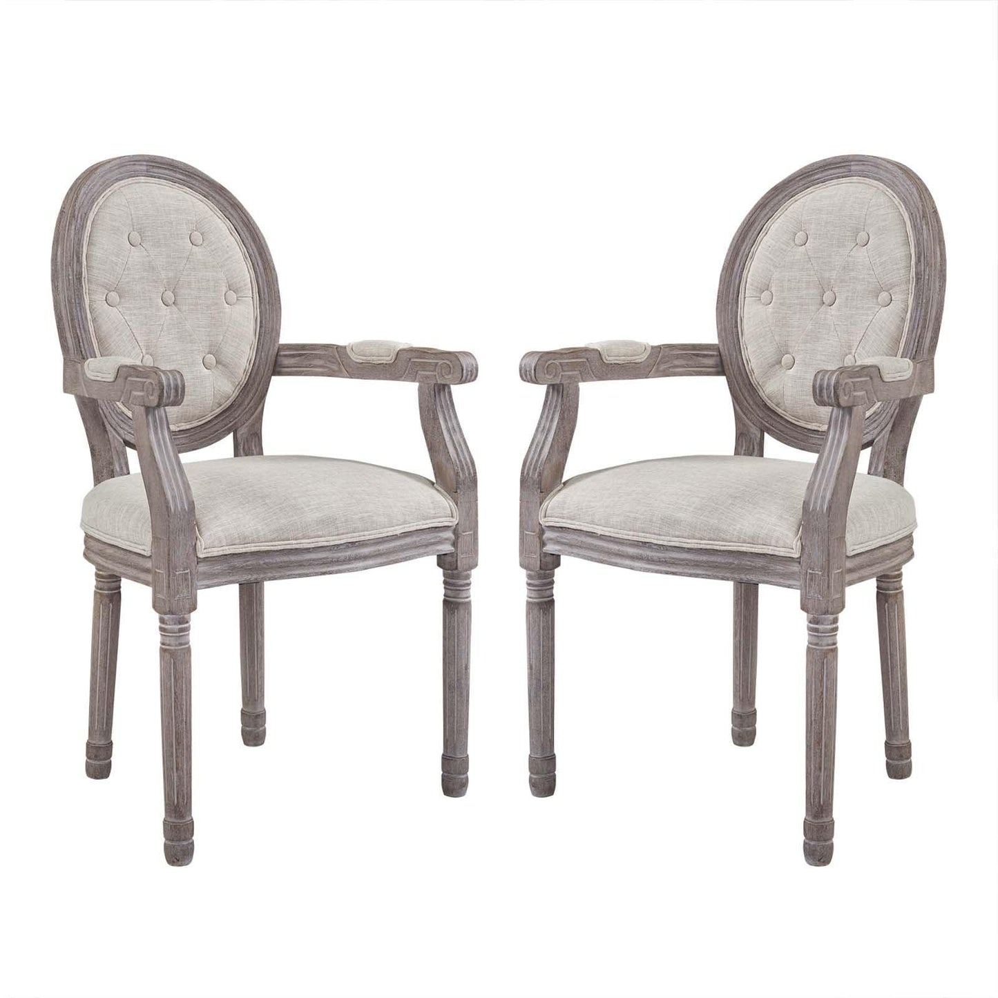 Modway Arise Vintage French Upholstered Fabric Dining Armchair Set of 2 FredCo