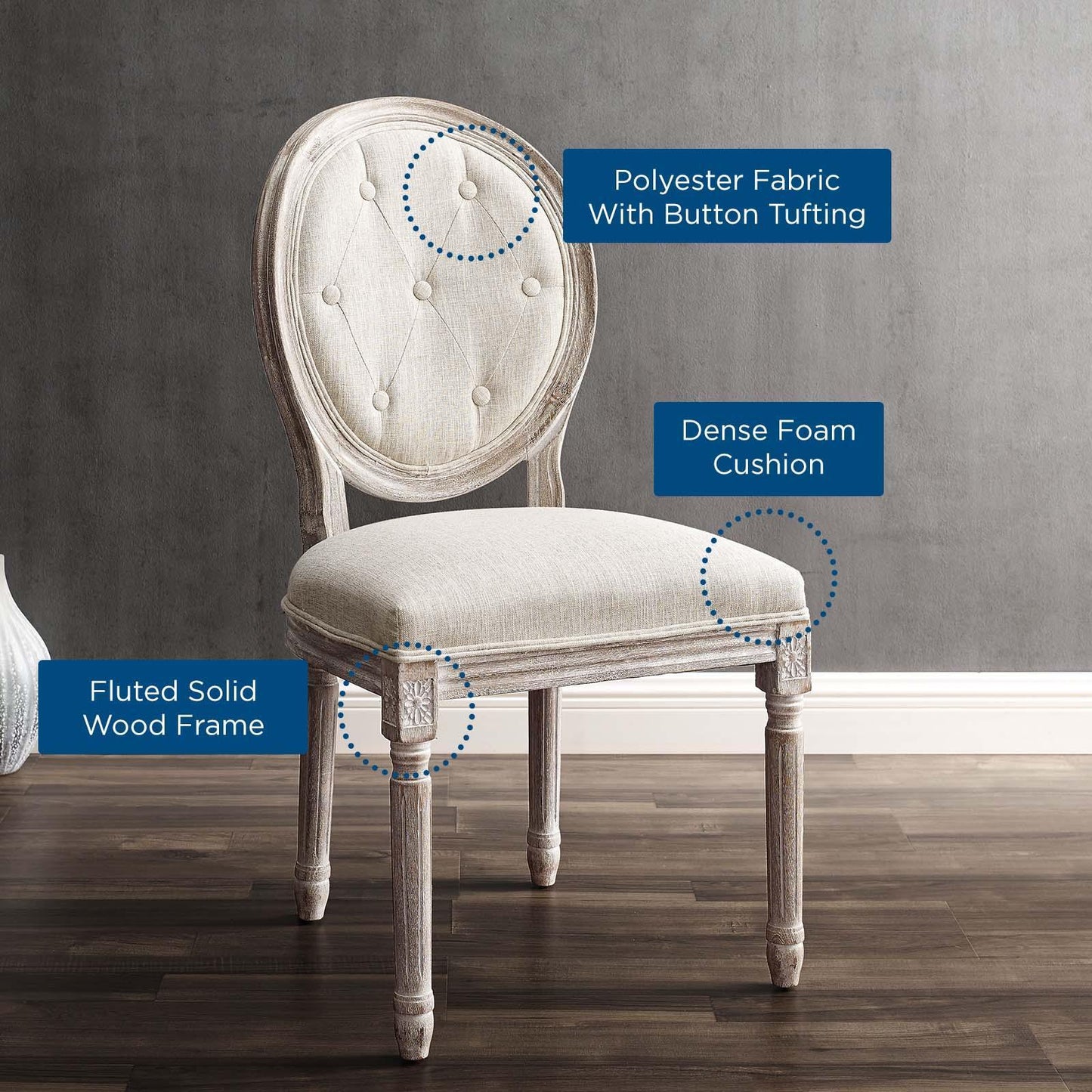 Modway Arise Vintage French Upholstered Fabric Dining Side Chair FredCo