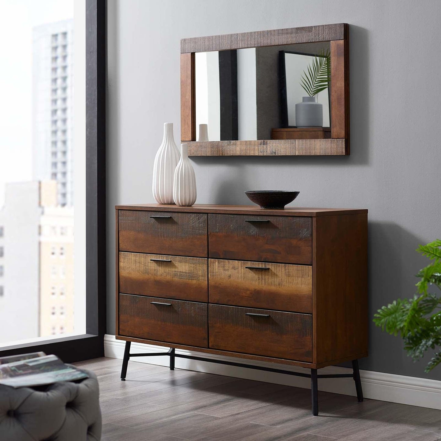 Modway Arwen Rustic Wood Frame Mirror FredCo