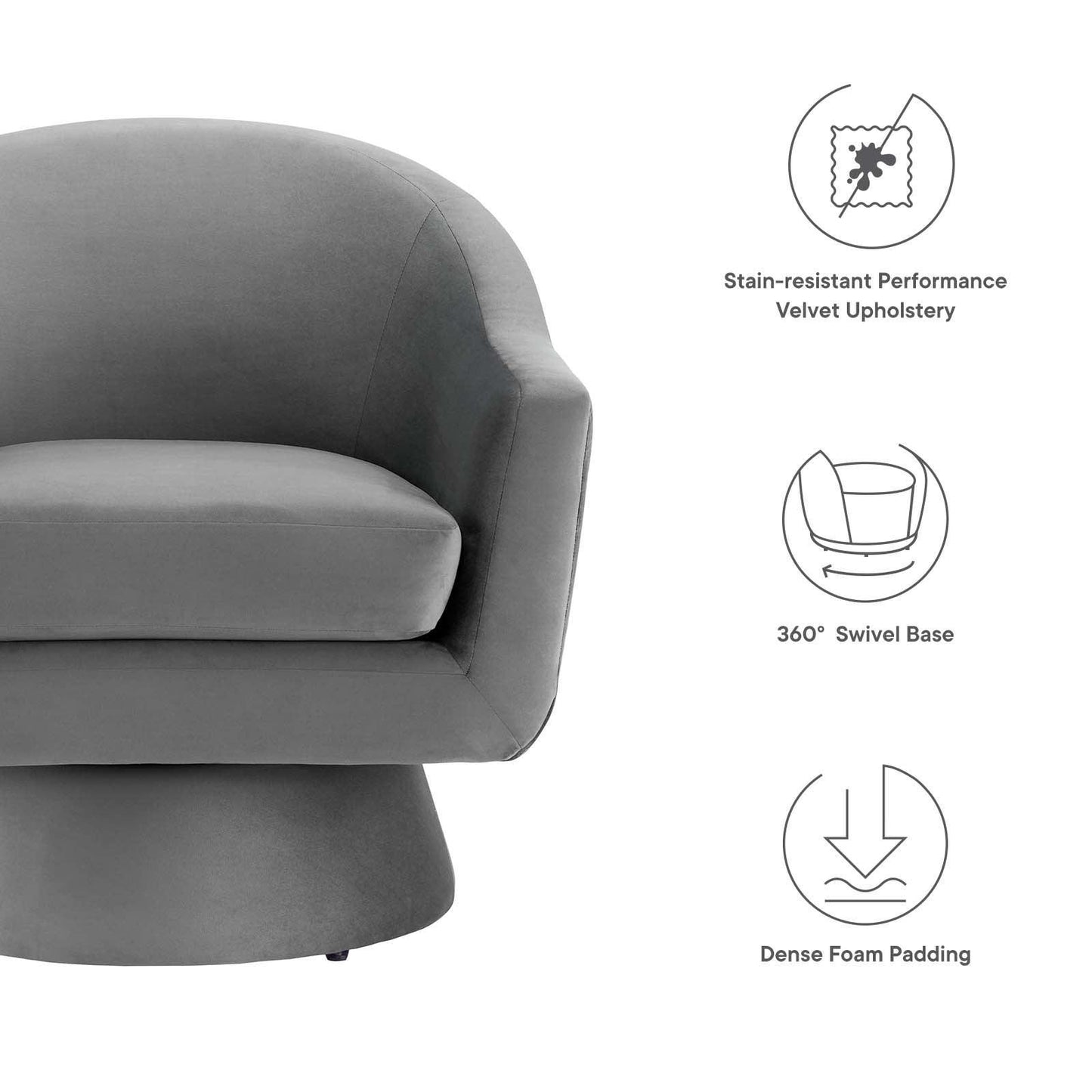 Modway Astral Performance Velvet Fabric and Wood Swivel Chair FredCo