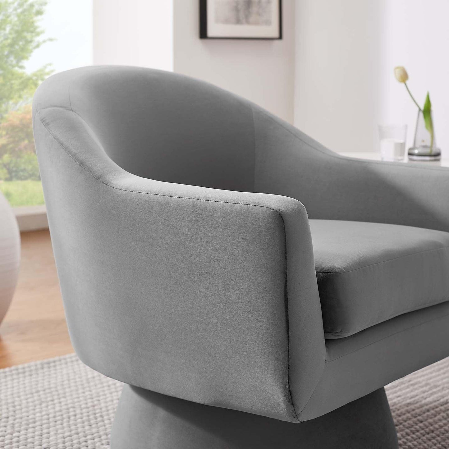 Modway Astral Performance Velvet Fabric and Wood Swivel Chair FredCo