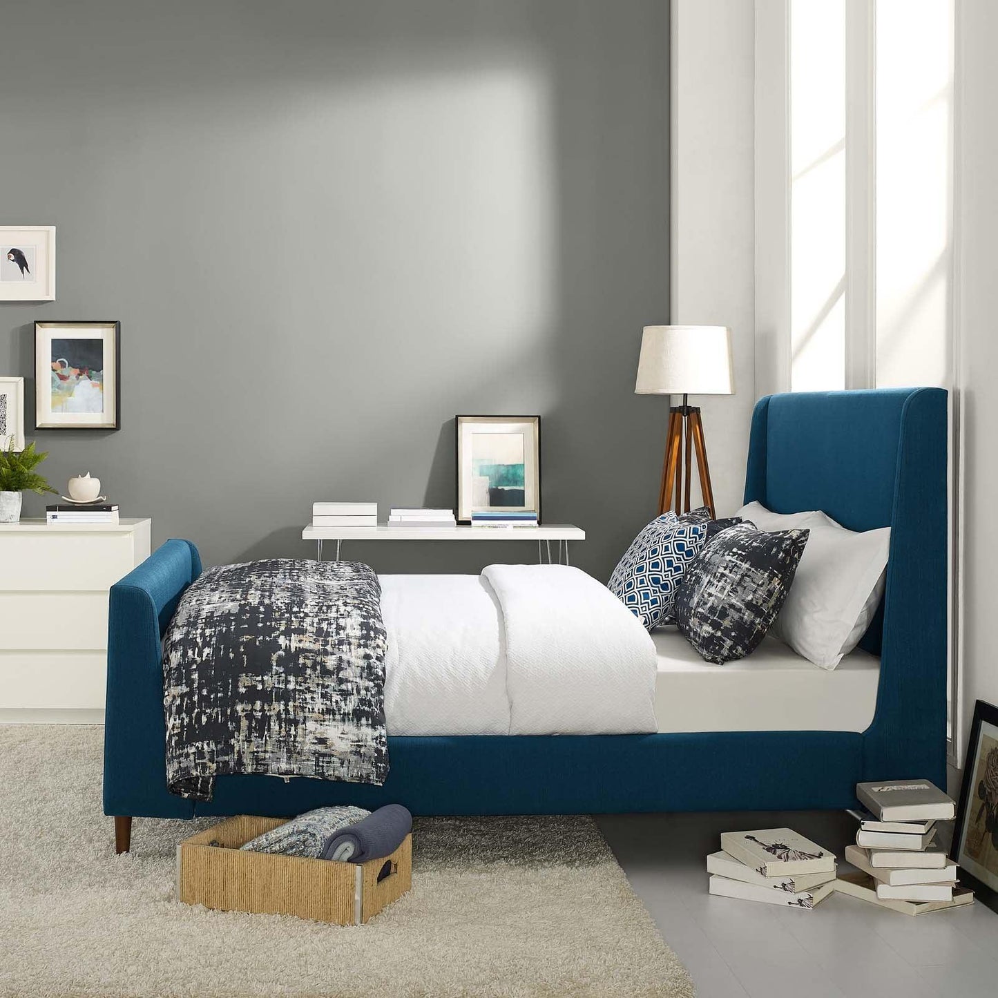 Modway Aubree Queen Upholstered Fabric Sleigh Platform Bed FredCo