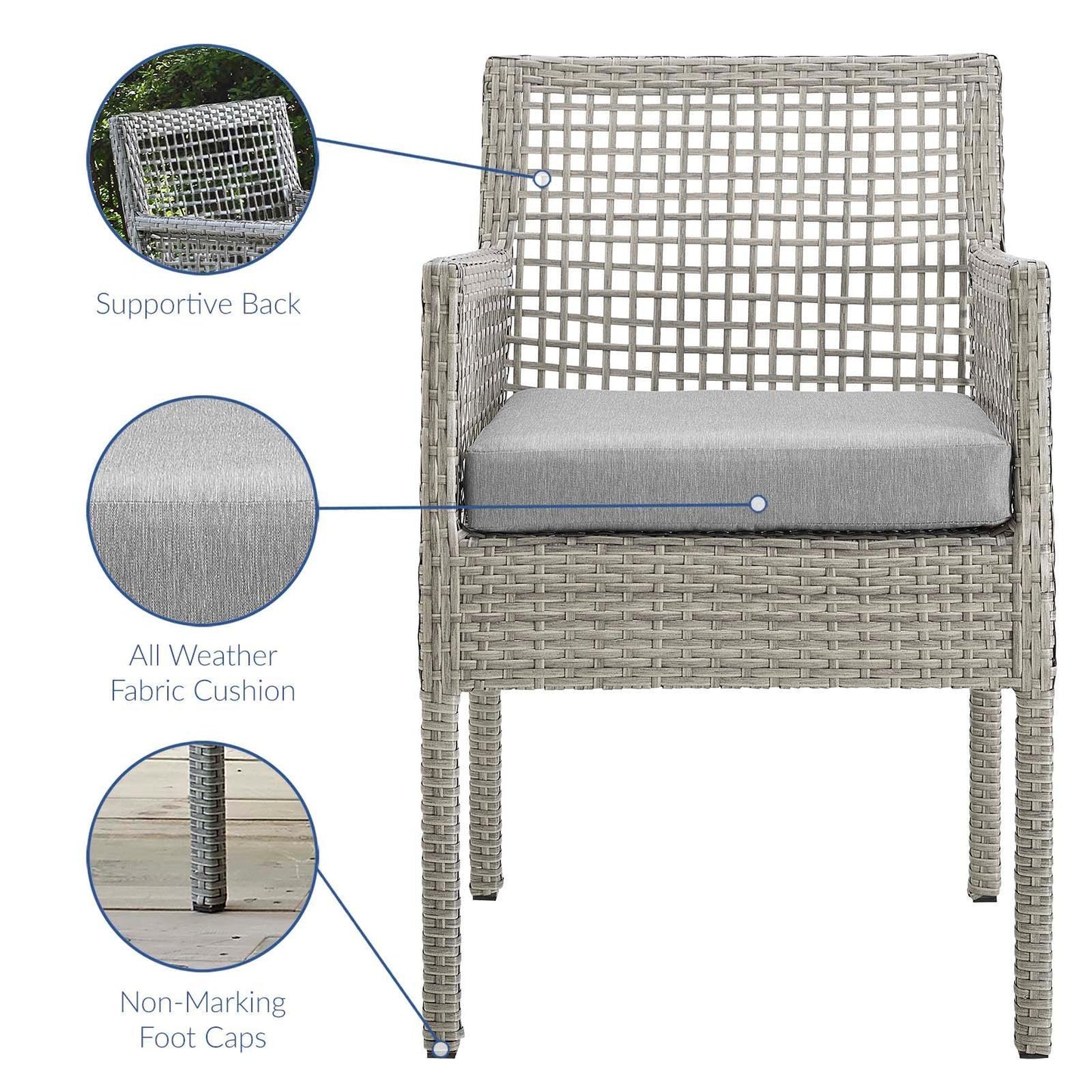 Modway Aura Dining Armchair Outdoor Patio Wicker Rattan Set of 4 FredCo