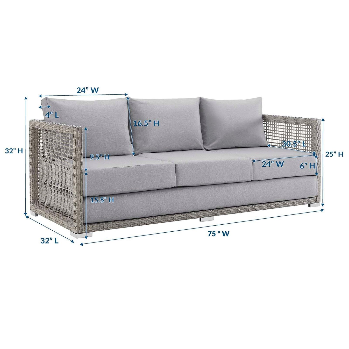 Modway Aura Outdoor Patio Wicker Rattan Sofa FredCo
