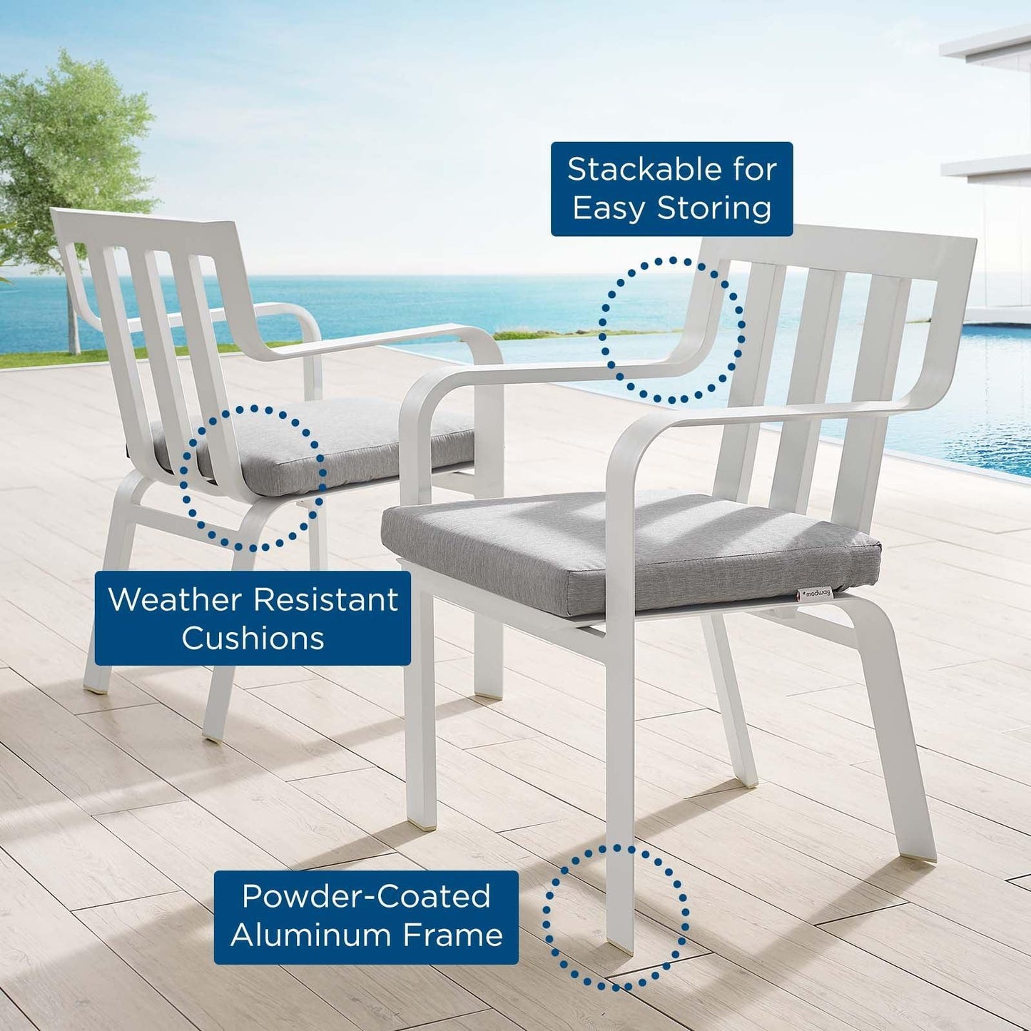 Modway Baxley Outdoor Patio Aluminum Armchair Set of 2 FredCo