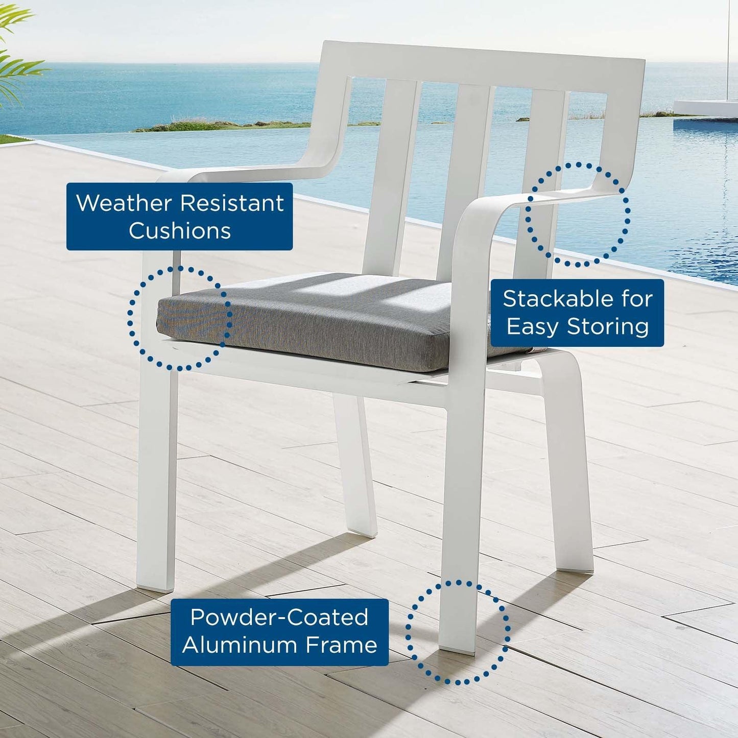 Modway Baxley Stackable Outdoor Patio Aluminum Dining Armchair FredCo