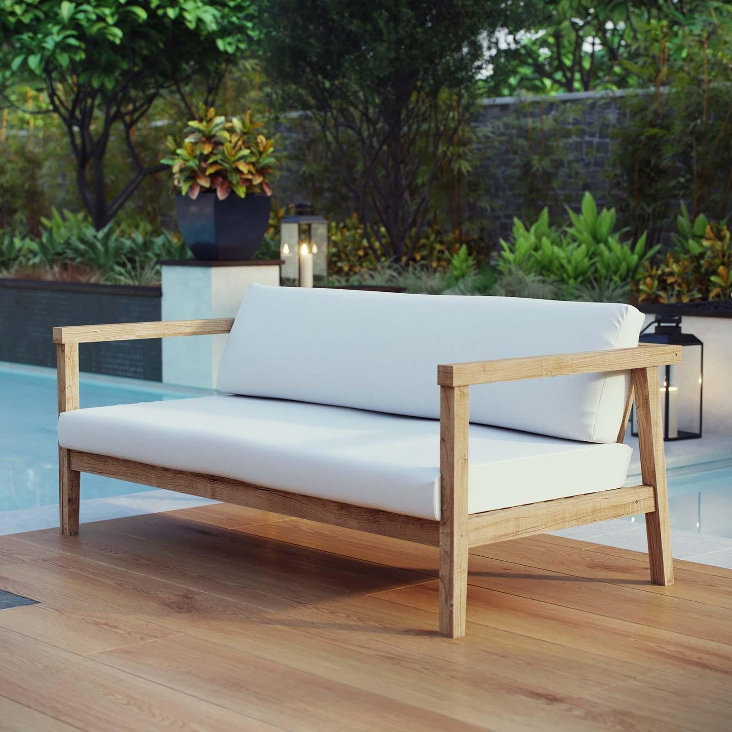 Modway Bayport Outdoor Patio Teak Sofa FredCo