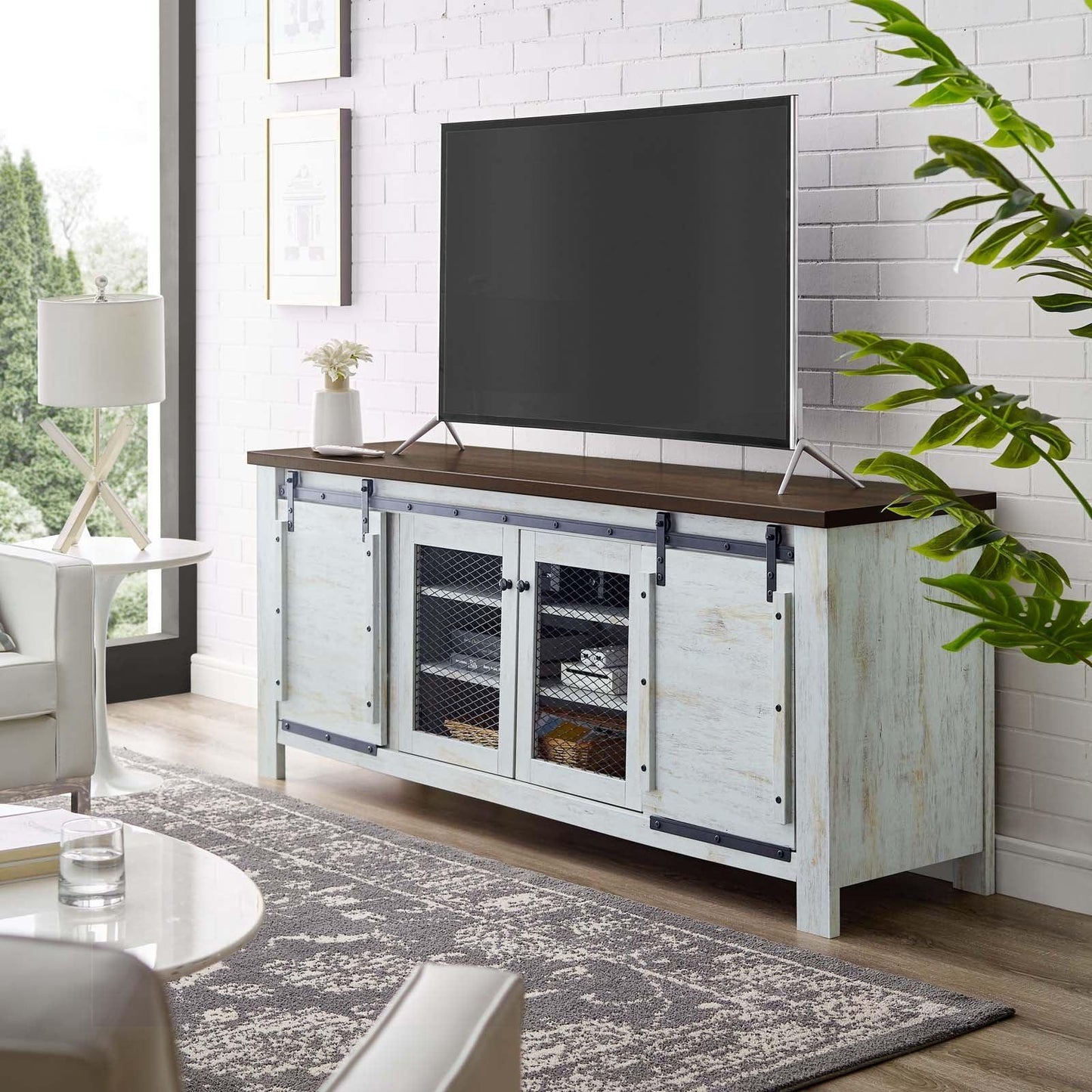 Modway Bennington 71" Rustic Sliding Door TV Stand FredCo