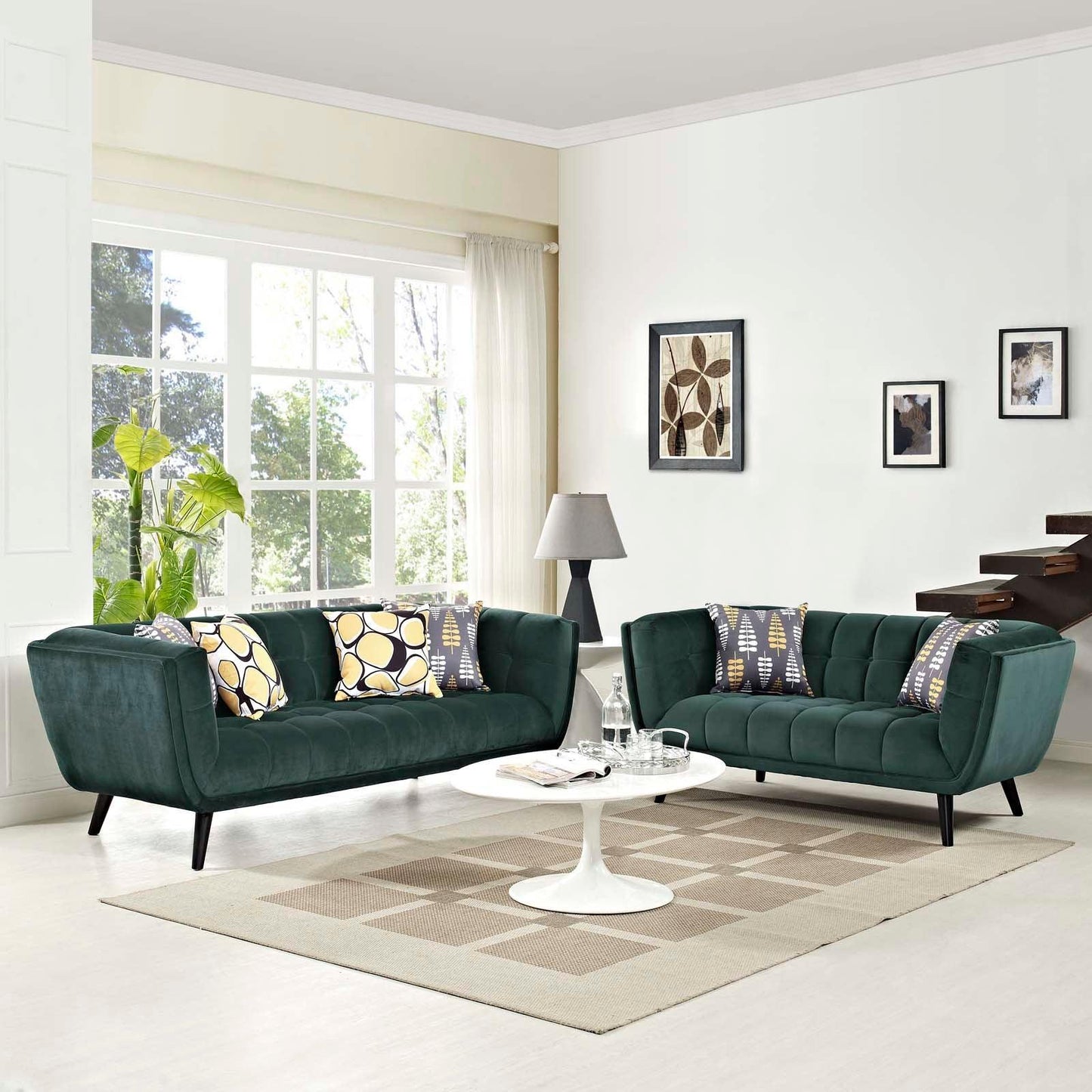 Modway Bestow 2 Piece Performance Velvet Sofa and Loveseat Set FredCo