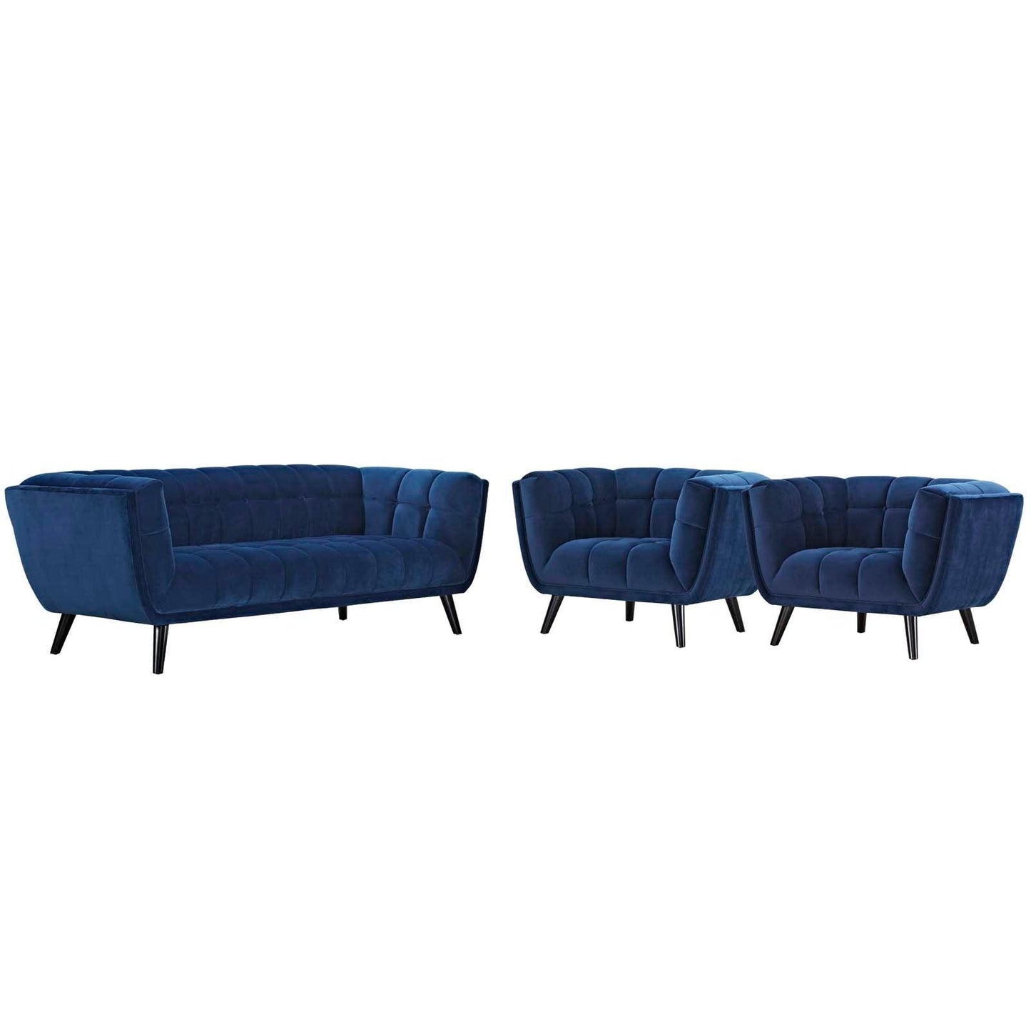 Modway Bestow 3 Piece Performance Velvet Sofa and Armchair Set FredCo