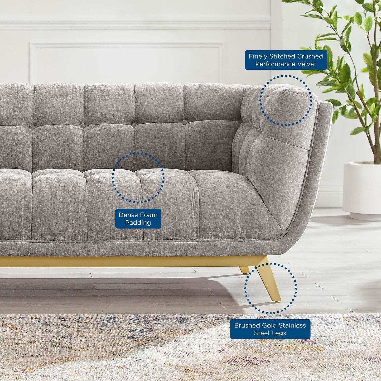 Modway Bestow Crushed Performance Velvet Sofa FredCo