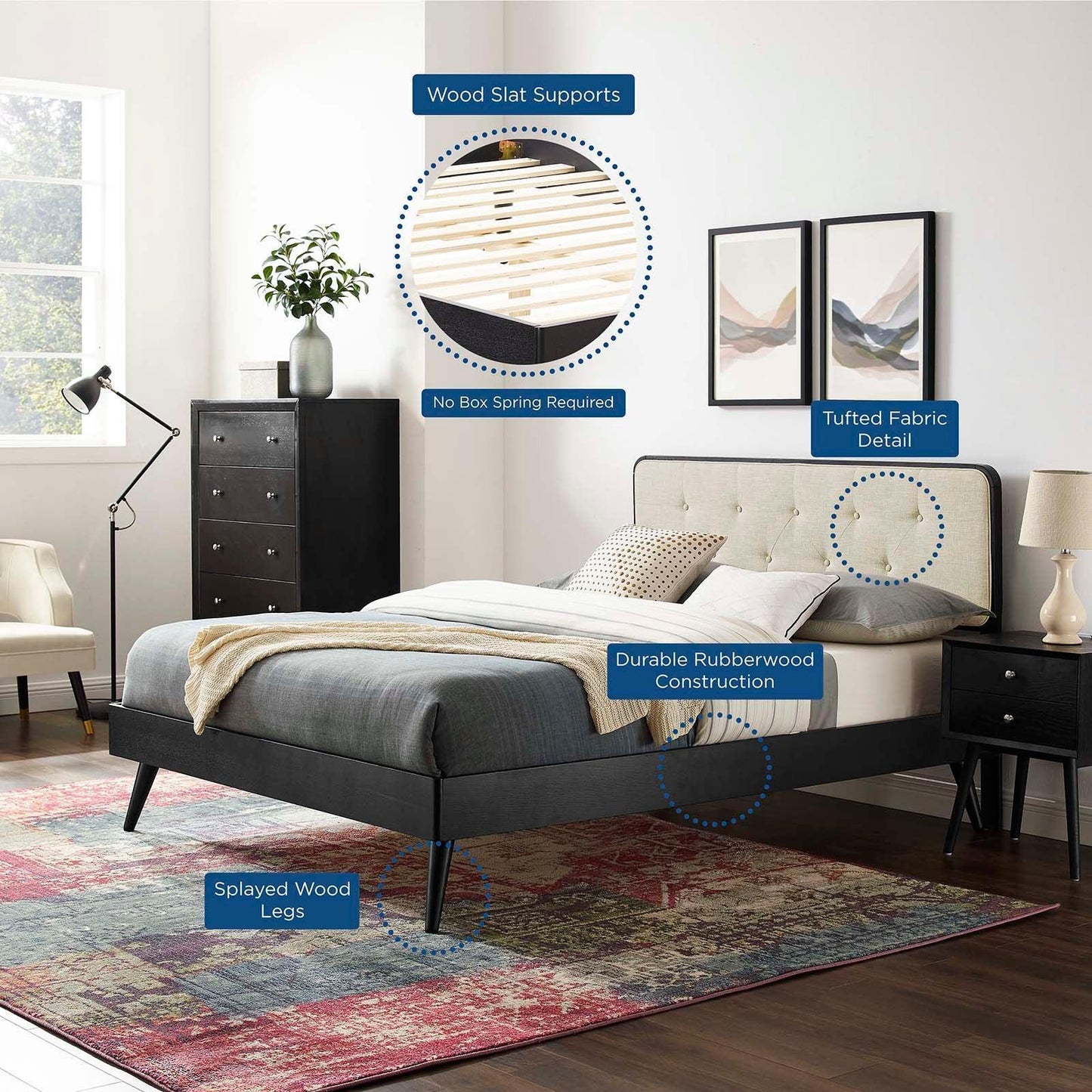 Modway Bridgette Full Wood Platform Bed With Splayed Legs FredCo