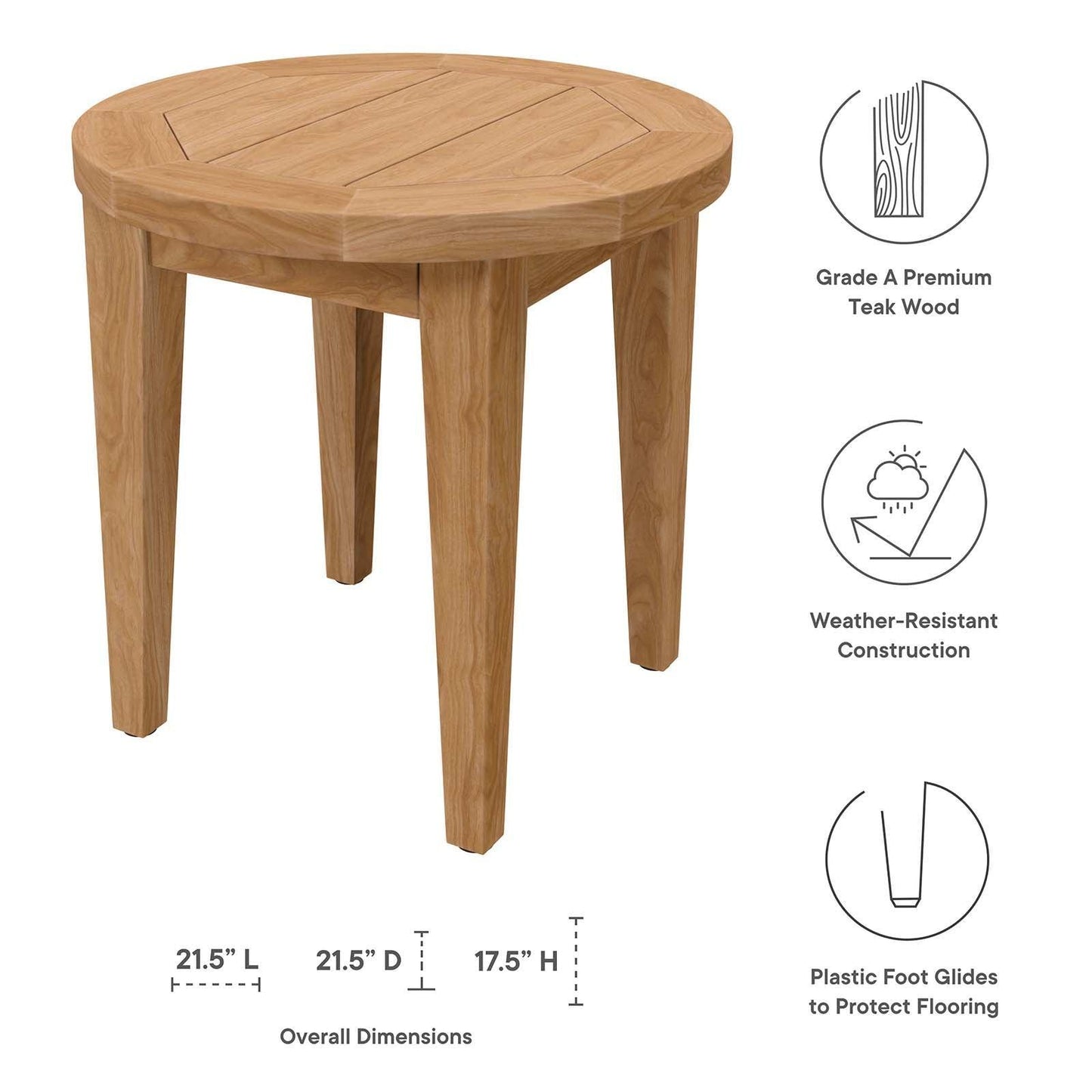 Modway Brisbane Teak Wood Outdoor Patio Side Table FredCo