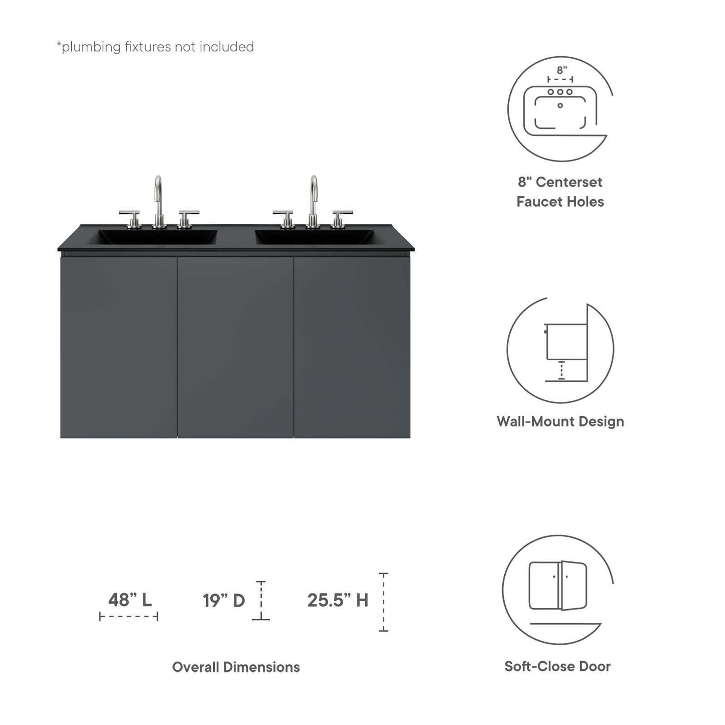 Modway Bryn 48" Wall-Mount Double Sink Bathroom Vanity FredCo