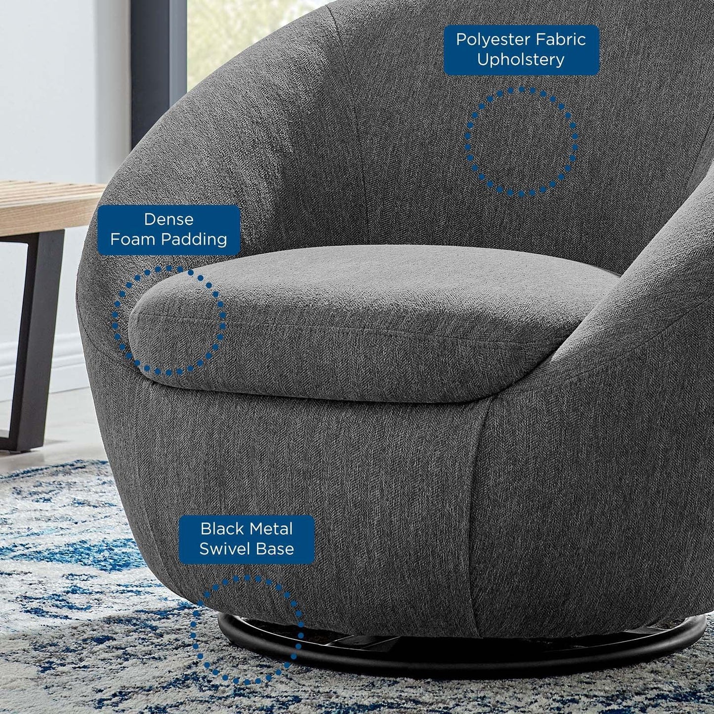 Modway Buttercup Upholstered Fabric Swivel Chair FredCo