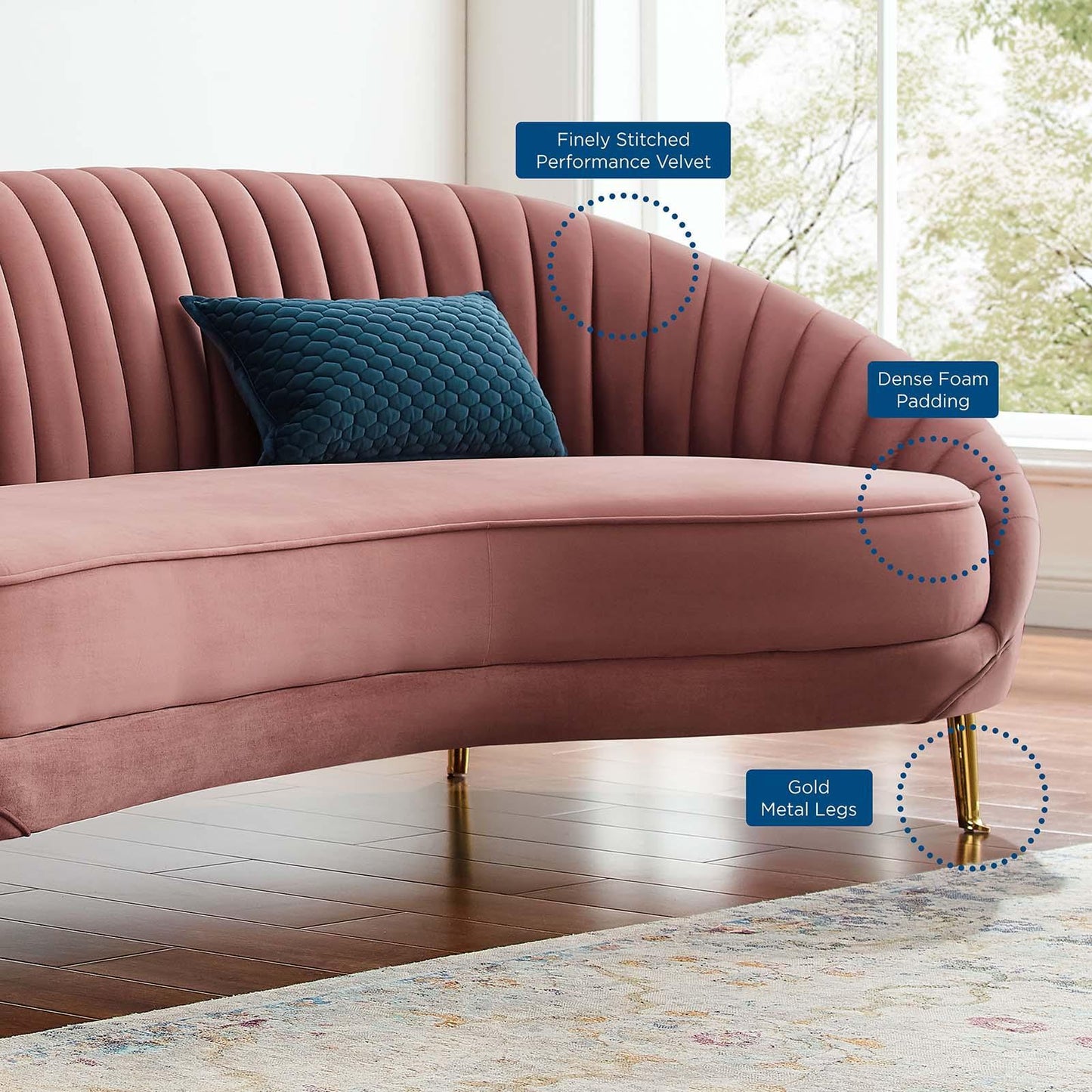Modway Camber Channel Tufted Performance Velvet Sofa FredCo