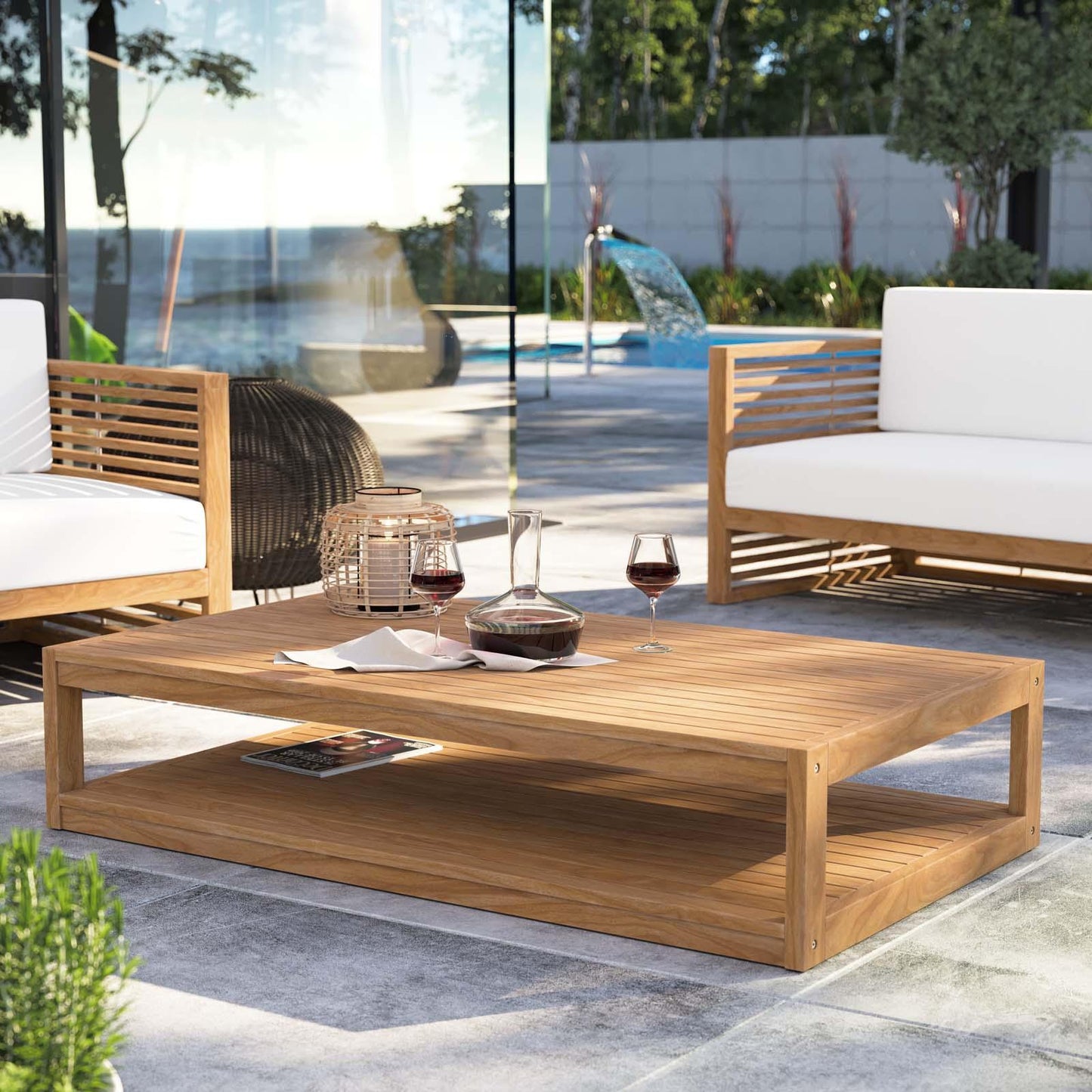 Modway Carlsbad Teak Wood Outdoor Patio Coffee Table FredCo