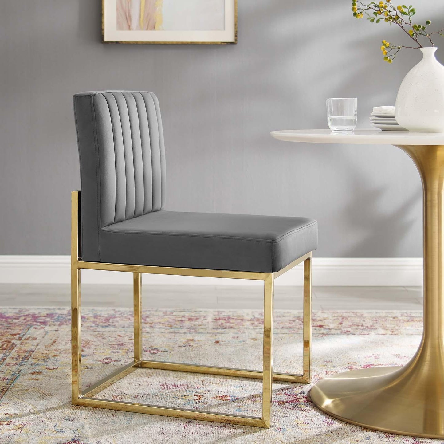 Modway Carriage Channel Tufted Sled Base Performance Velvet Dining Chair FredCo