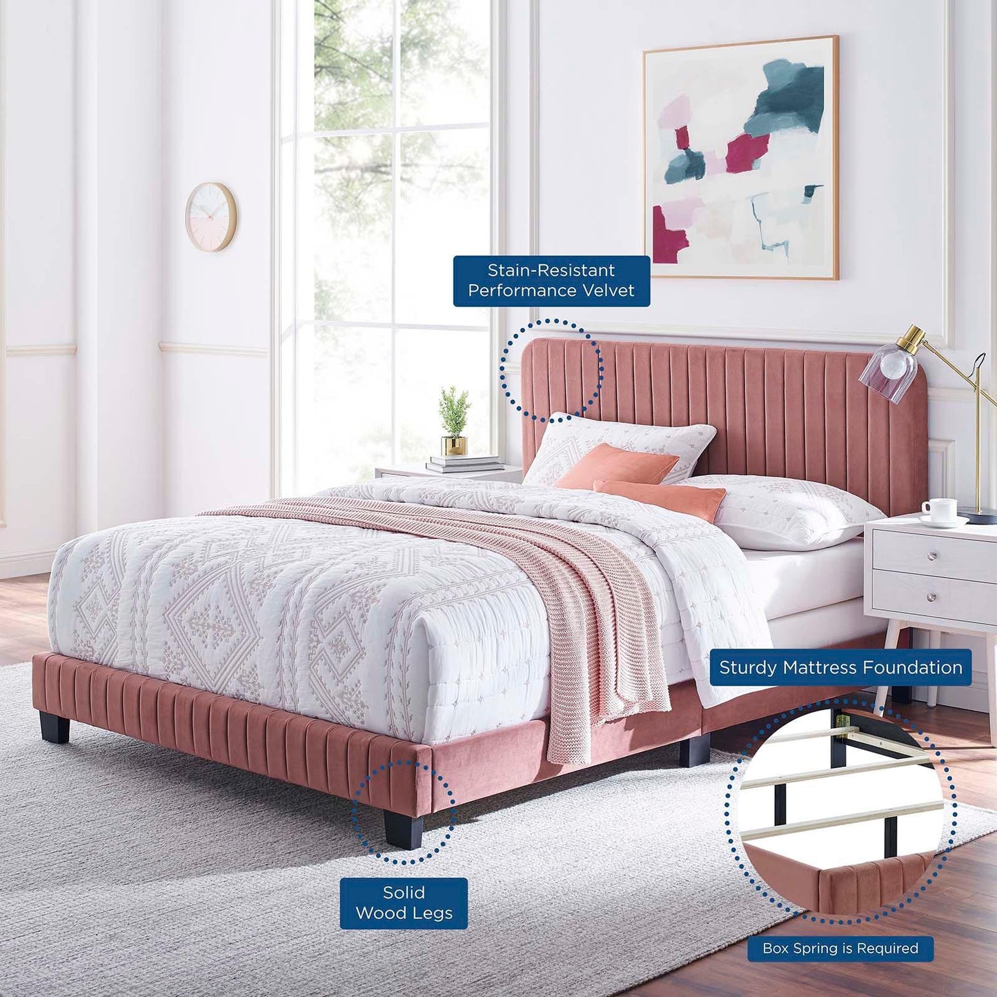Modway Celine Channel Tufted Performance Velvet King Bed FredCo