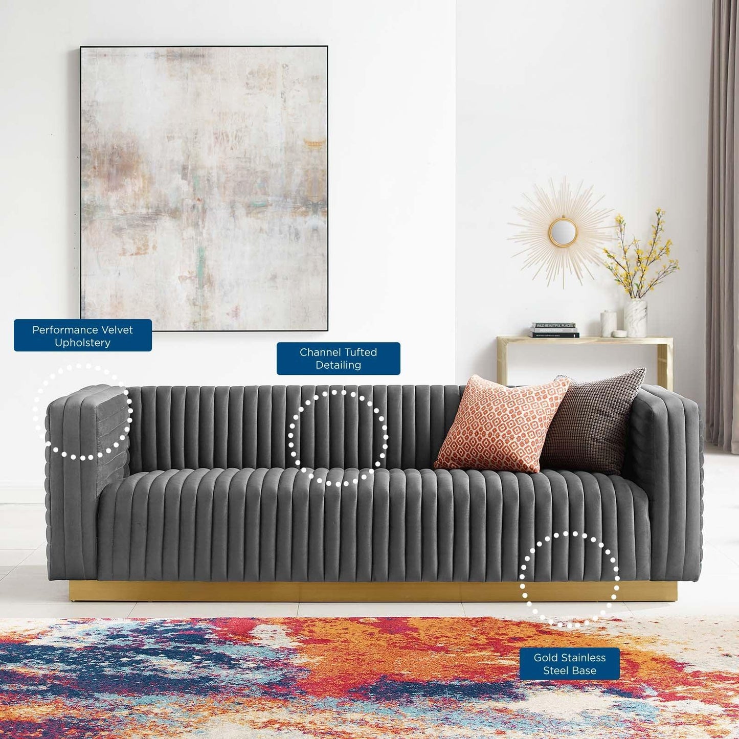 Modway Charisma Channel Tufted Performance Velvet Living Room Sofa FredCo