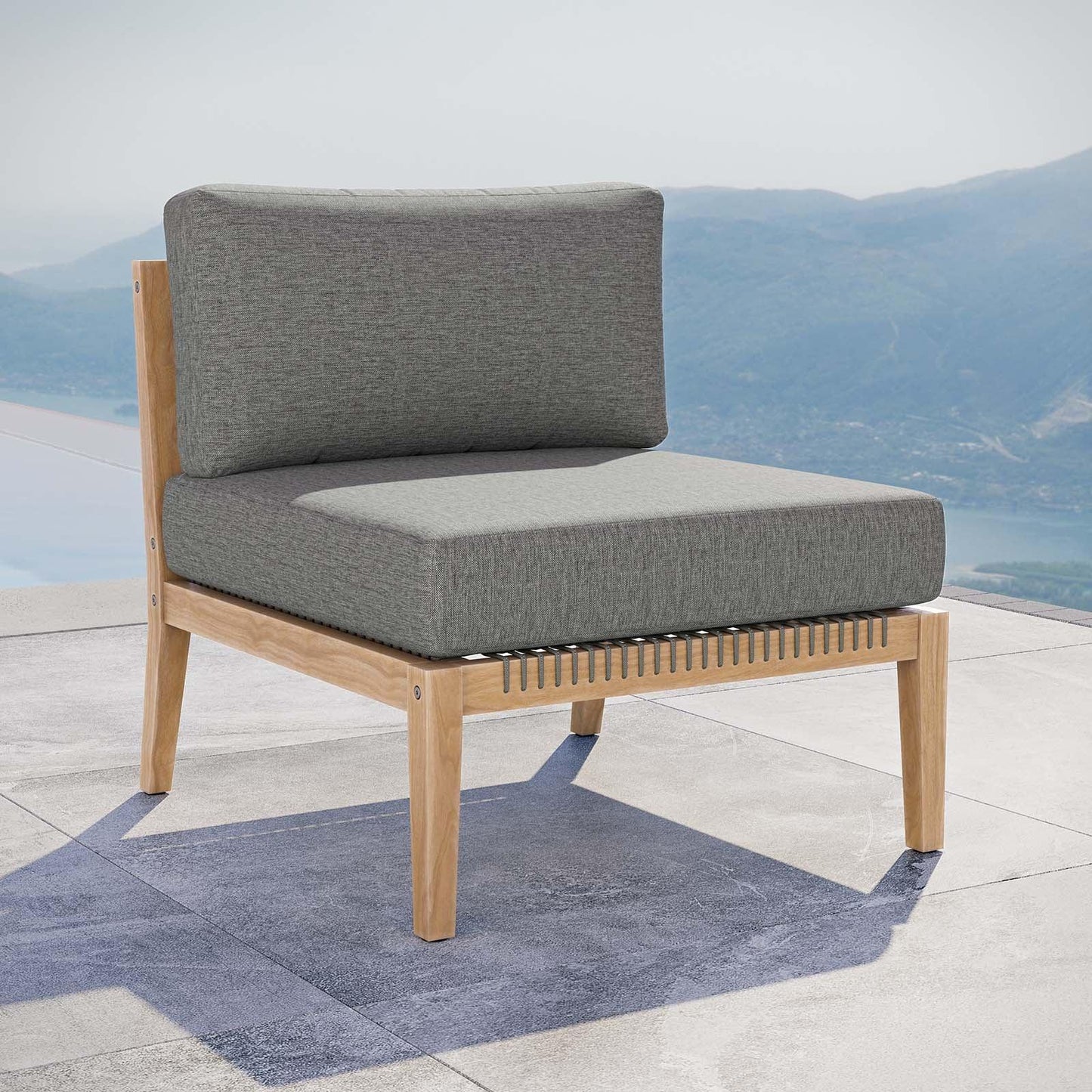 Modway Clearwater Outdoor Patio Teak Wood Armless Chair FredCo