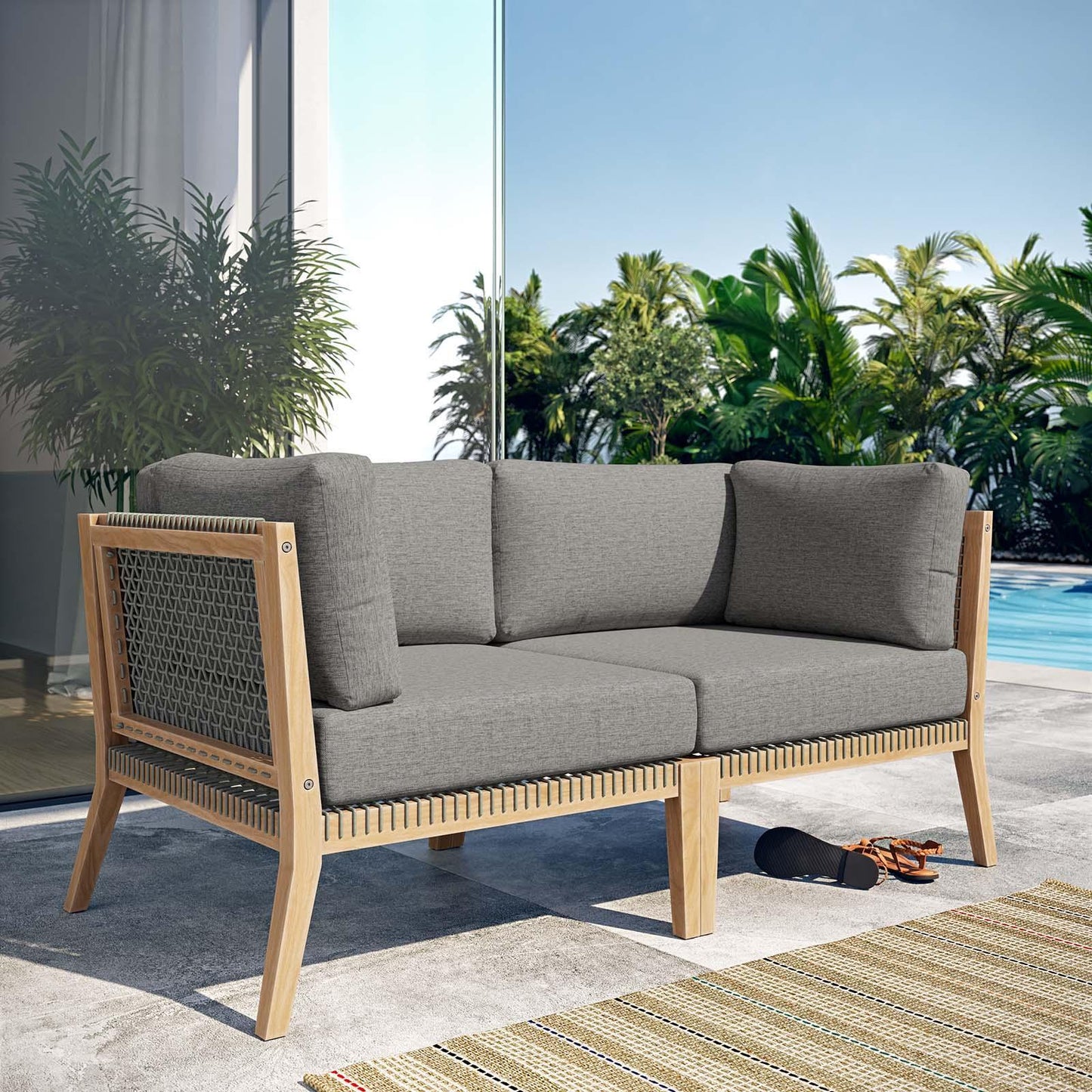 Modway Clearwater Outdoor Patio Teak Wood Loveseat FredCo
