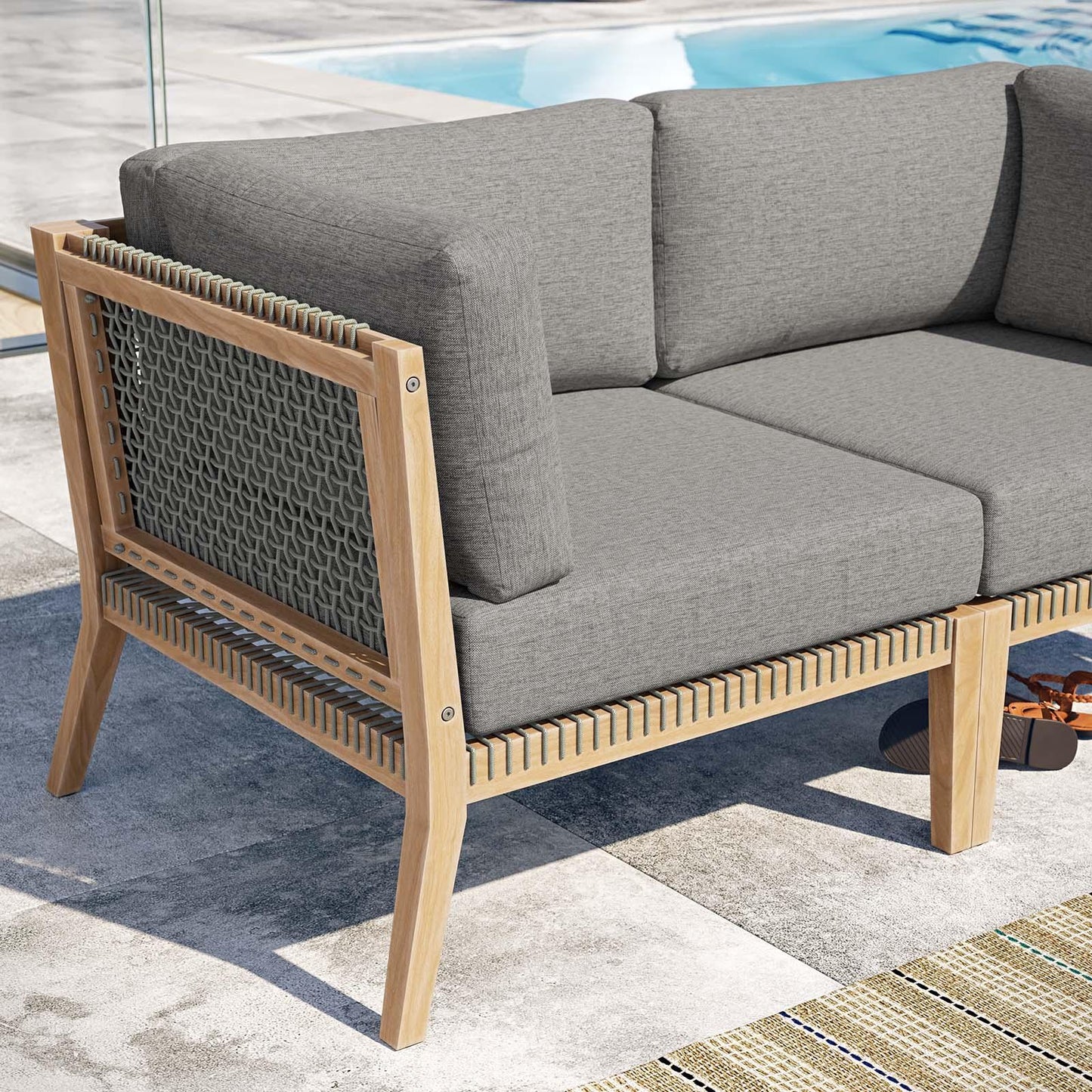 Modway Clearwater Outdoor Patio Teak Wood Loveseat FredCo